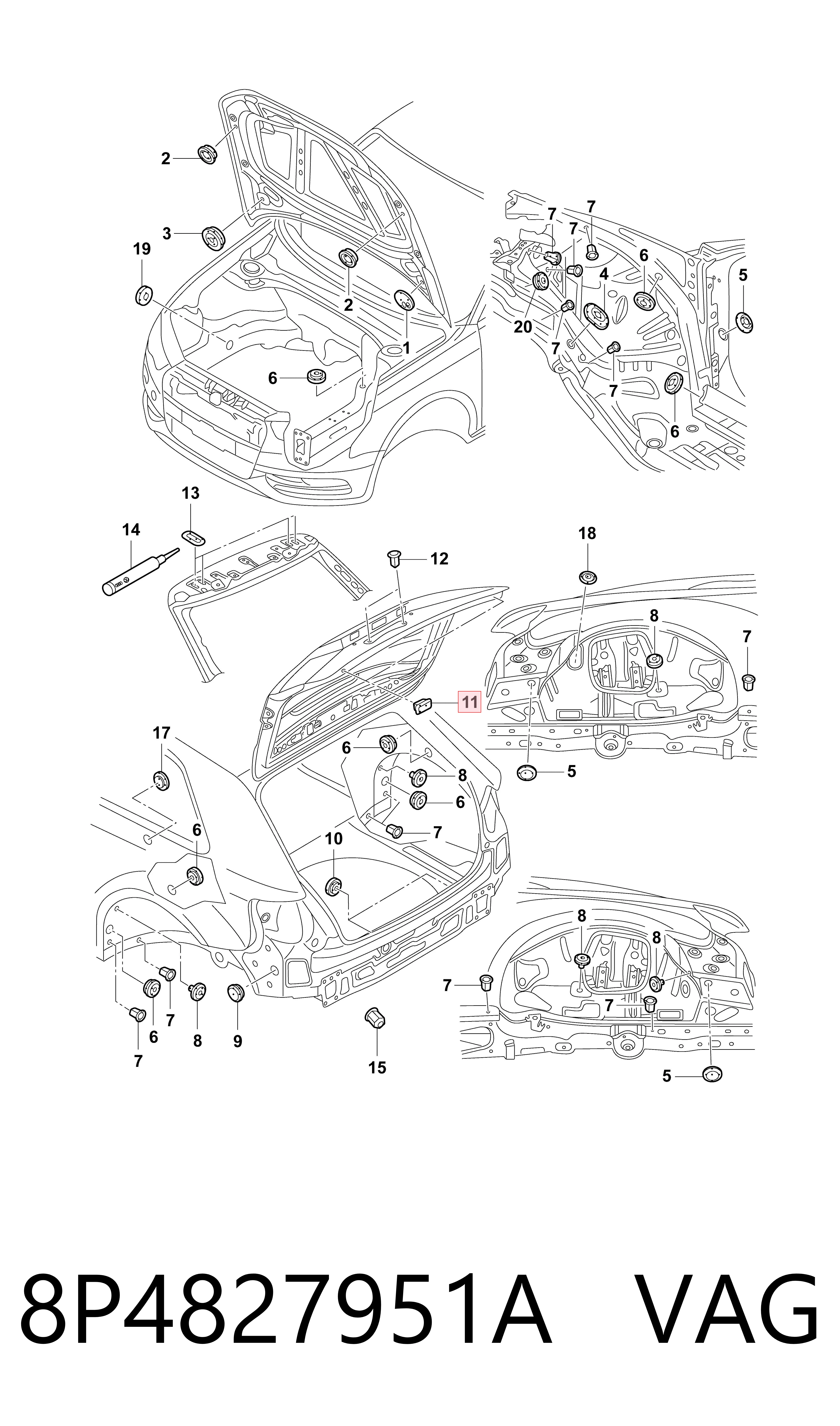 Заглушка днища кузова VAG 8P4827951A ціна, від 2.20 USD