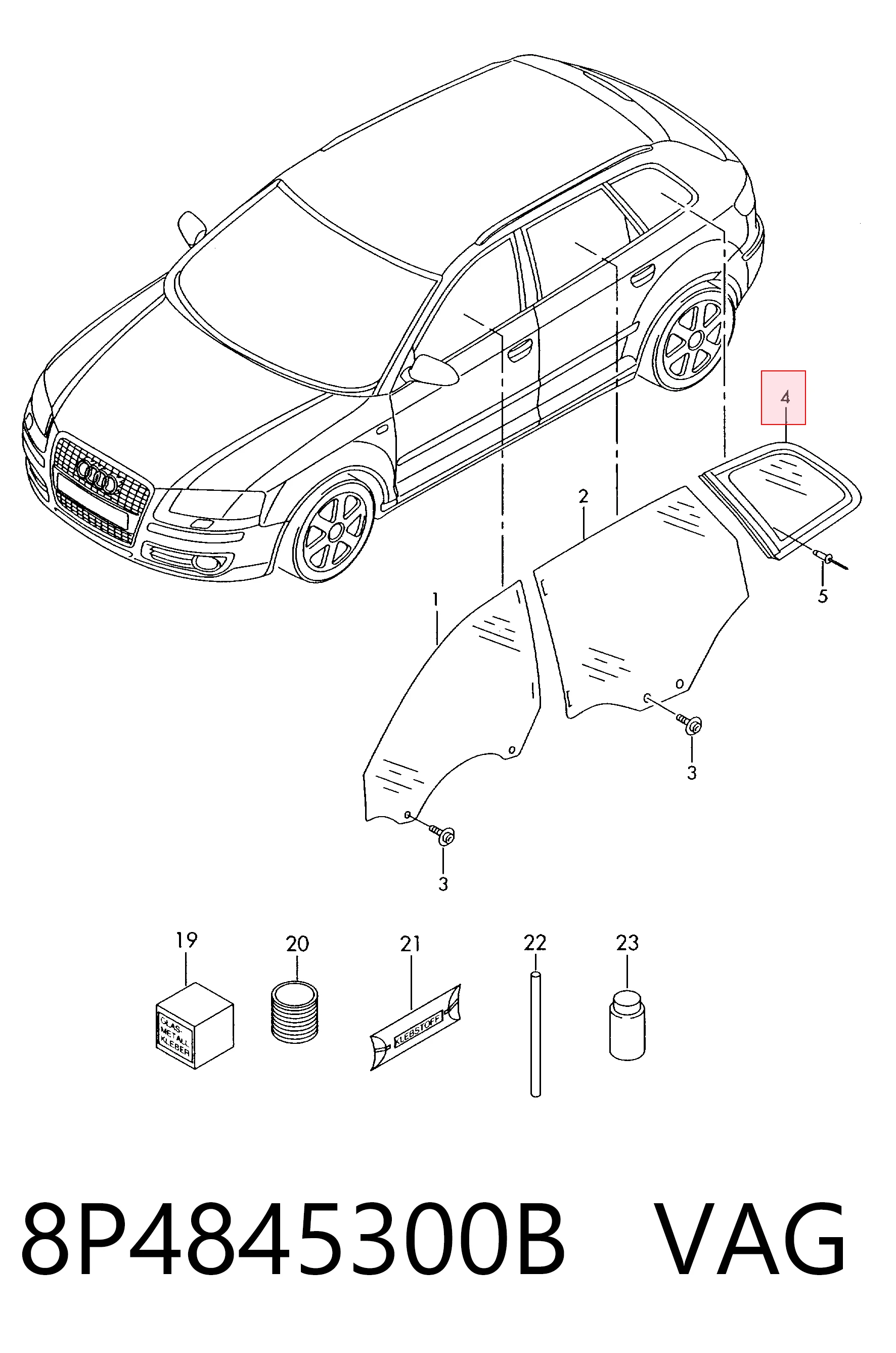 8P4845300B VAG Стукло багажника, праве