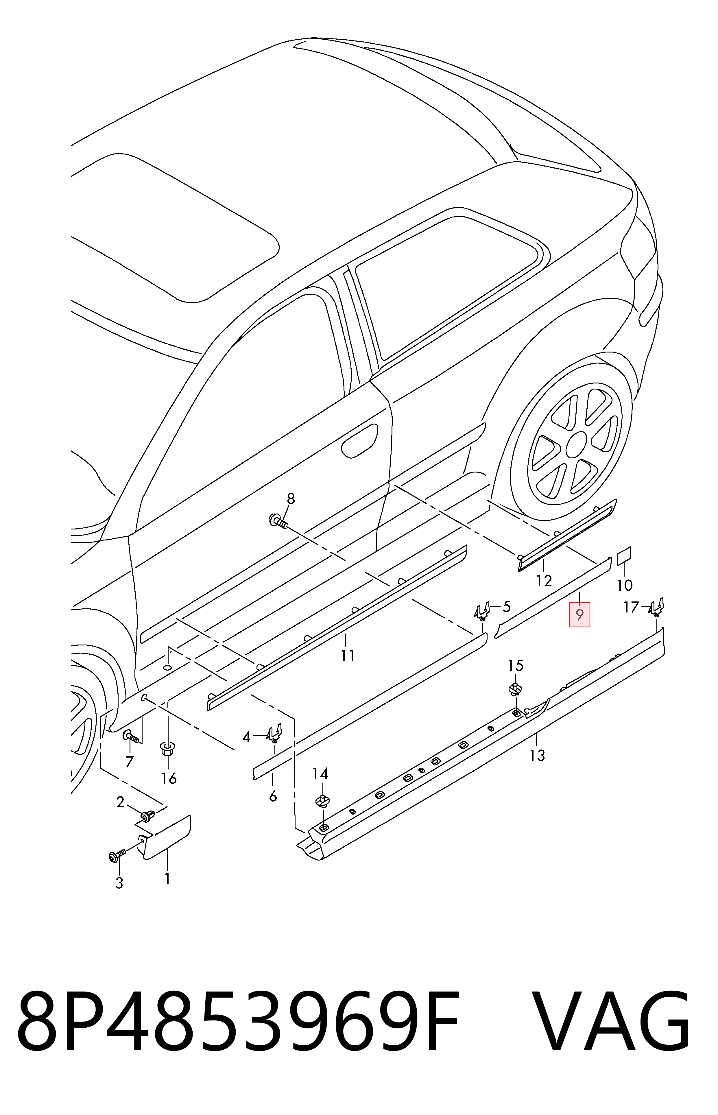 8P4853969F VAG Накладка задніх дверей