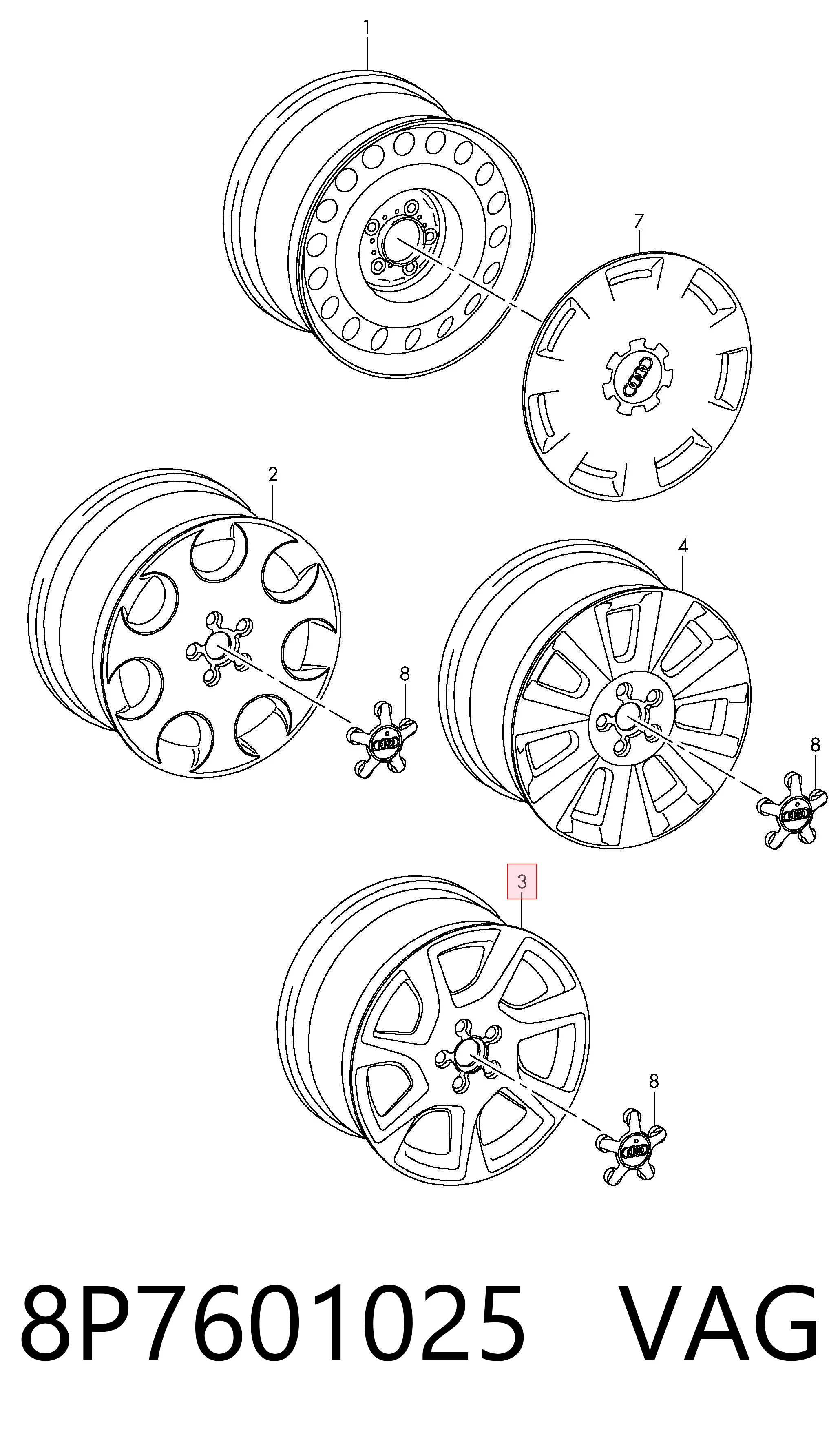 8P7601025 VAG Диски литі (легкосплавні, титанові)