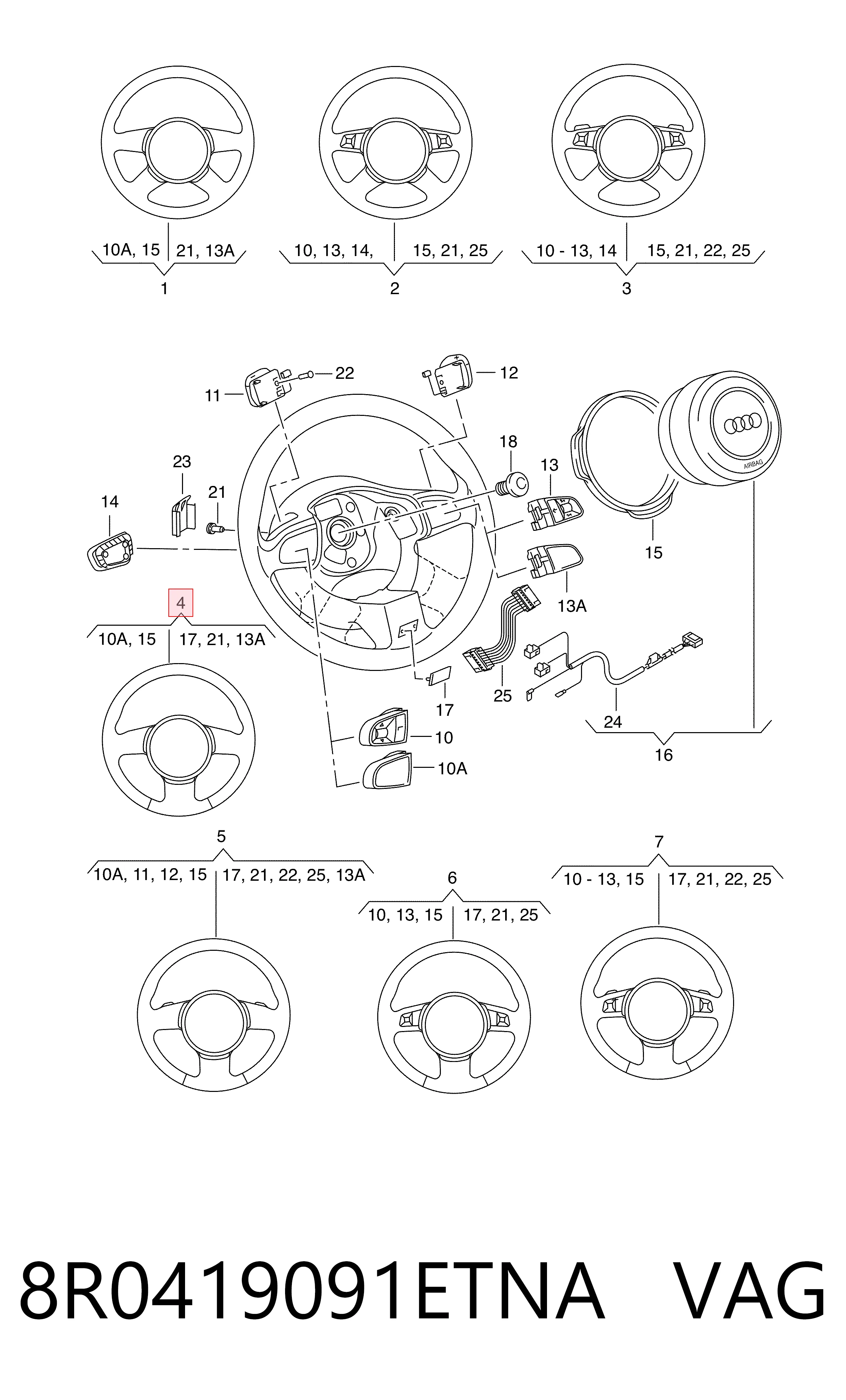 Рульове колесо Audi A4 B6 кабріолет (8H7) (2002 - 2005) ціна, від 67.39 USD
