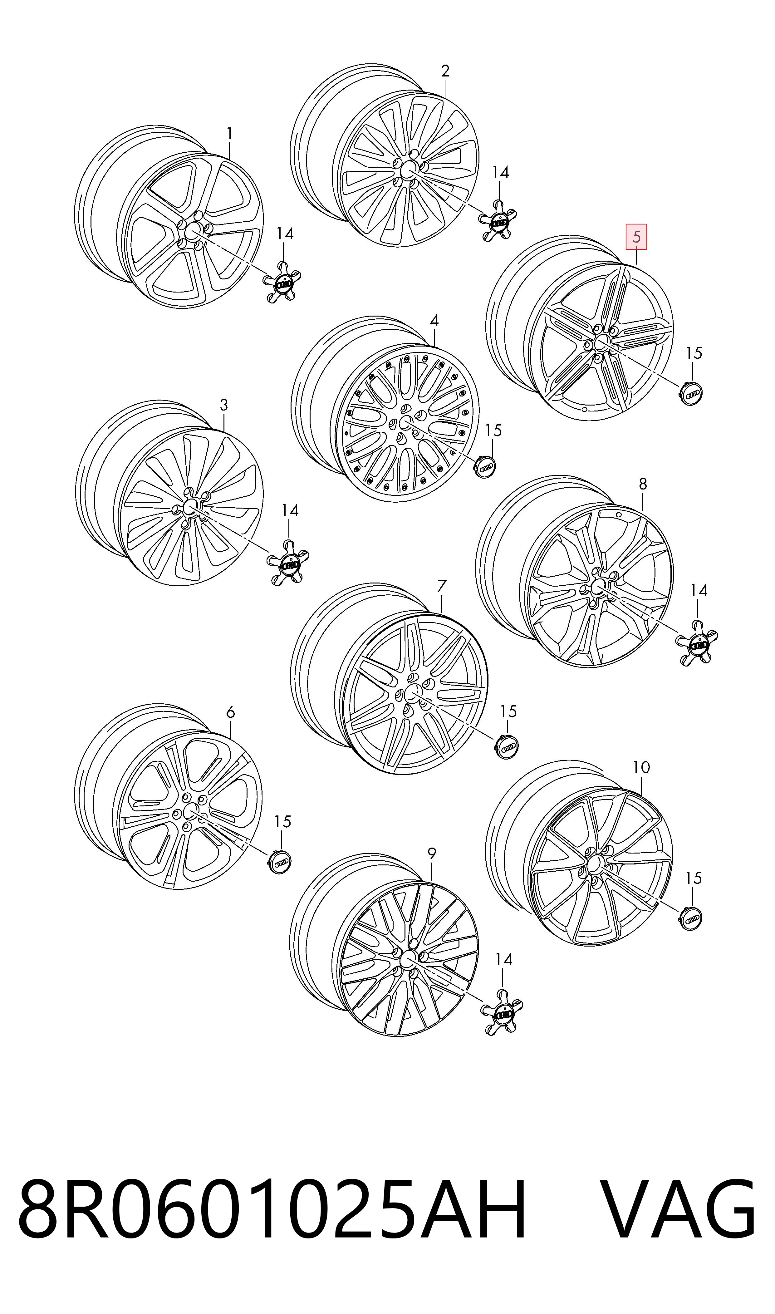 8R0601025AH VAG Диски колісні литі (легкосплавні, титанові)