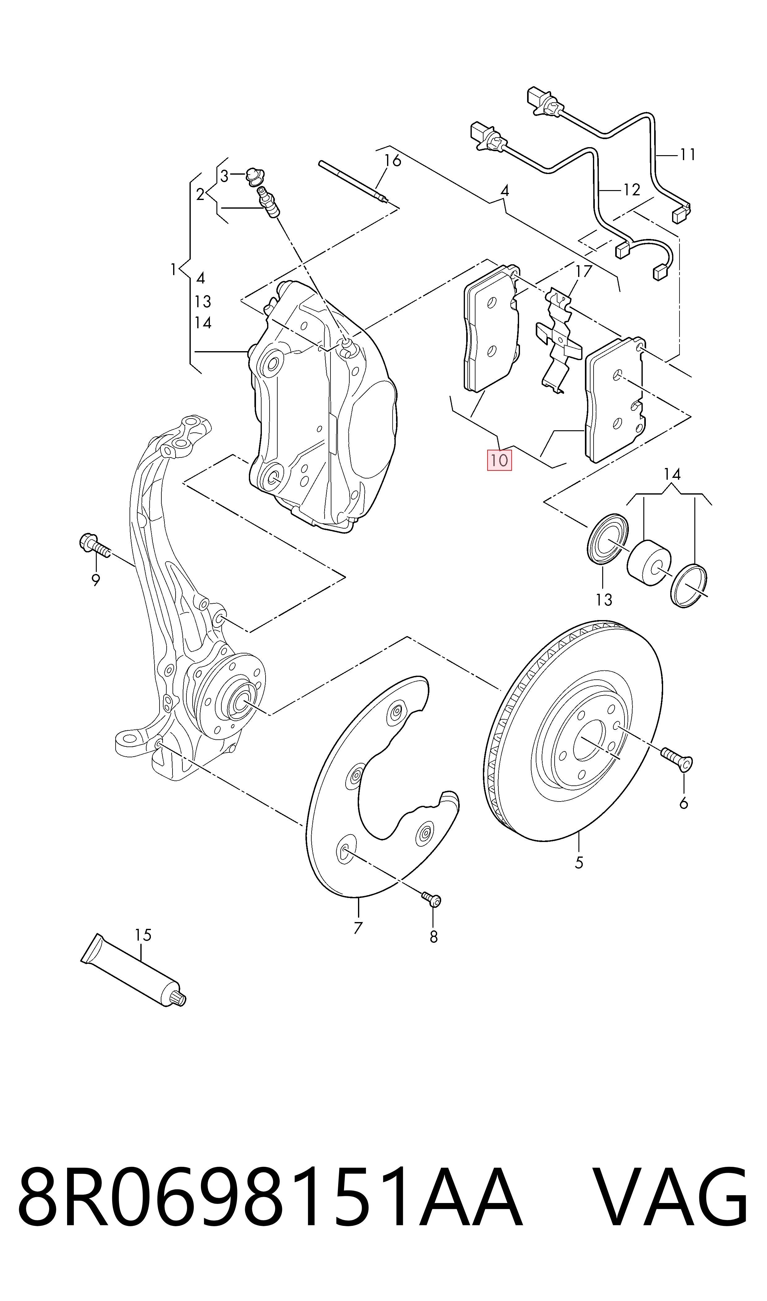 8R0698151AA VAG Передні гальмівні колодки