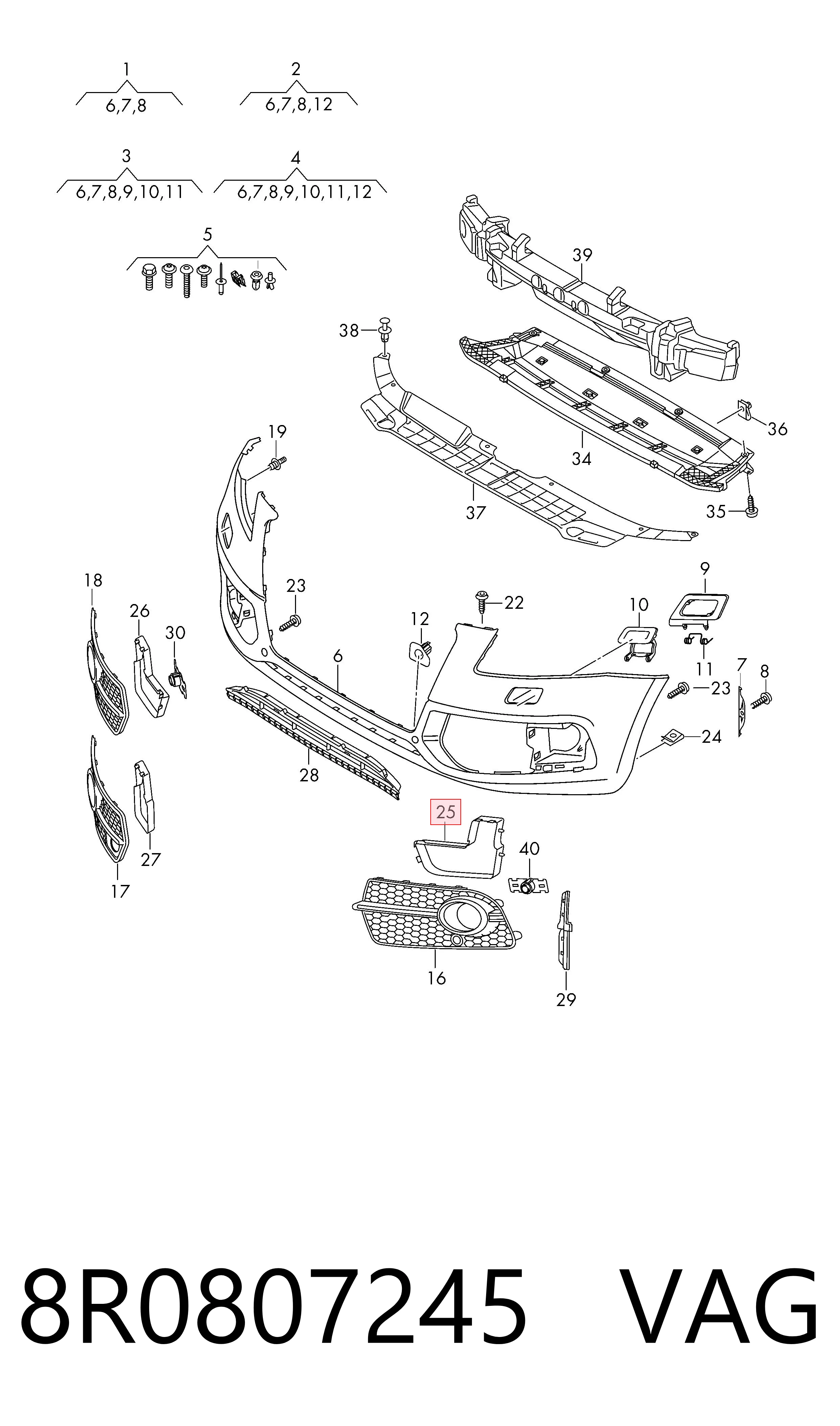 Кожух бампера заднього VAG 8R0807245 ціна, від 14.64 USD