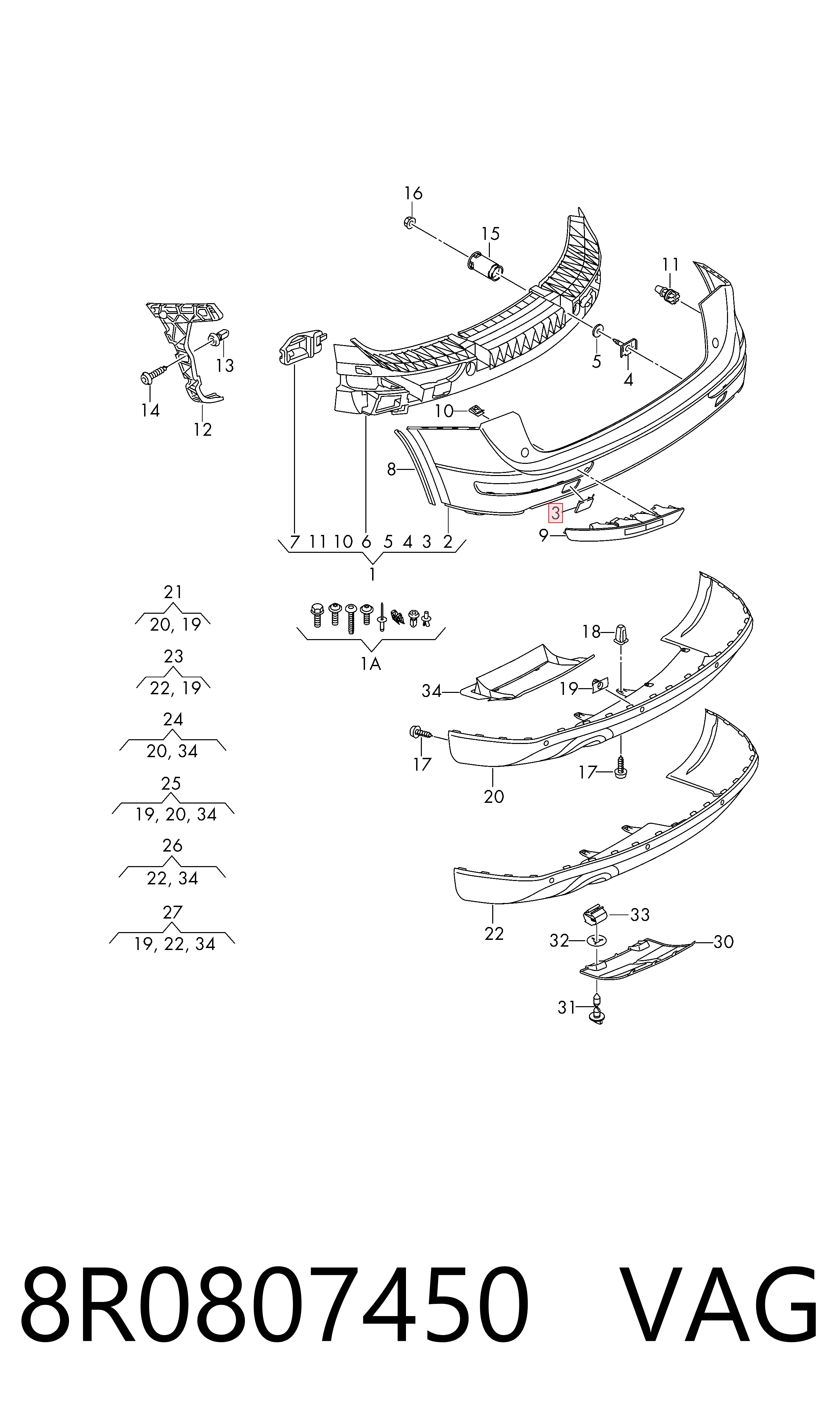 8R0807450 VAG Заглушка бампера буксирувального гака, задня