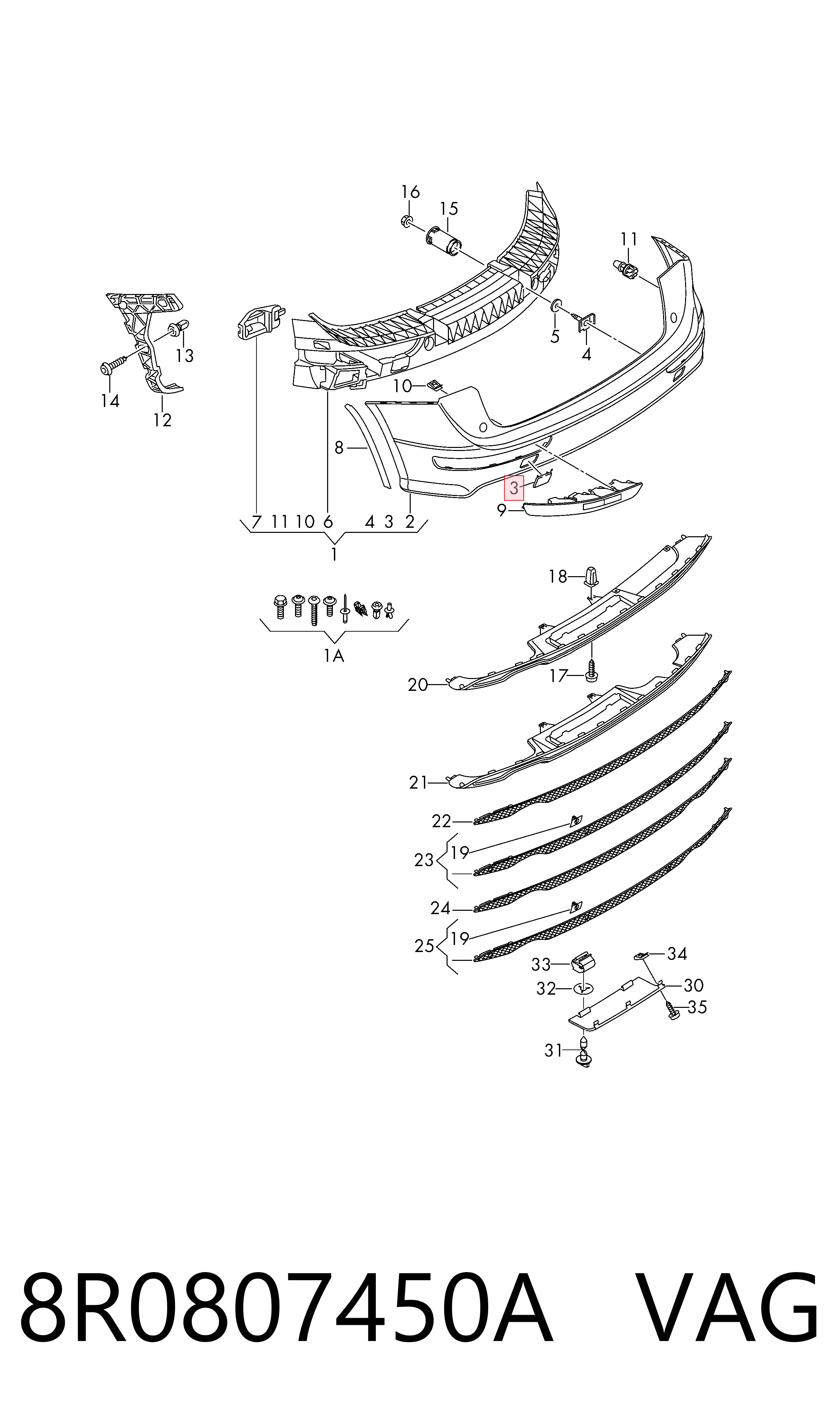 8R0807450A VAG Заглушка бампера буксирувального гака, передня