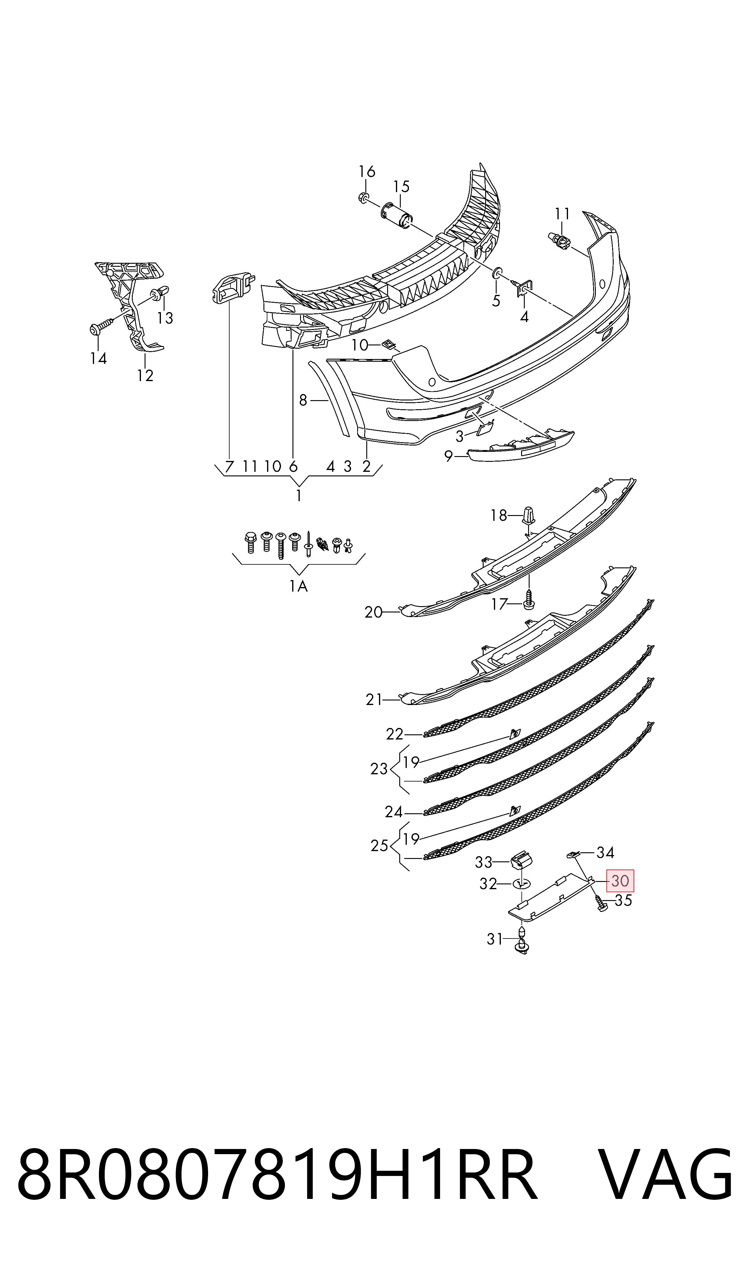 8R0807819H1RR VAG Накладка бампера заднього