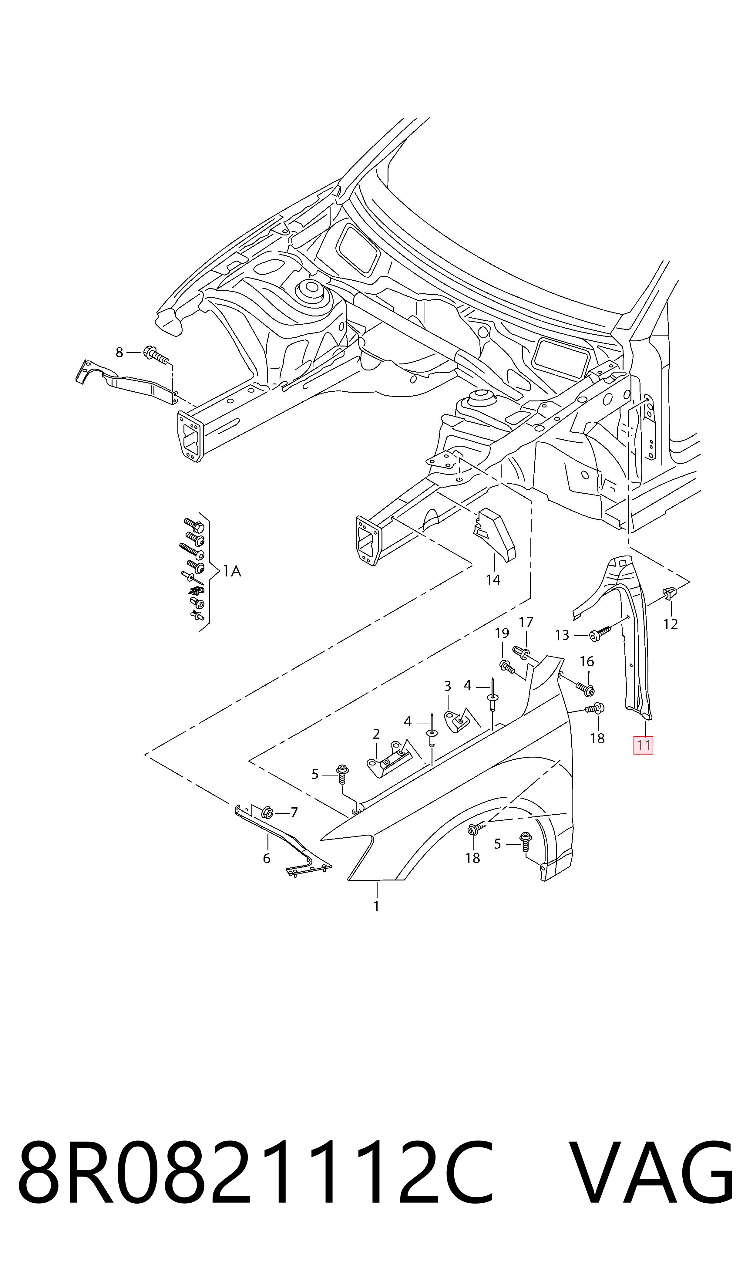 Ущільнювач крила 8R0821112C VAG