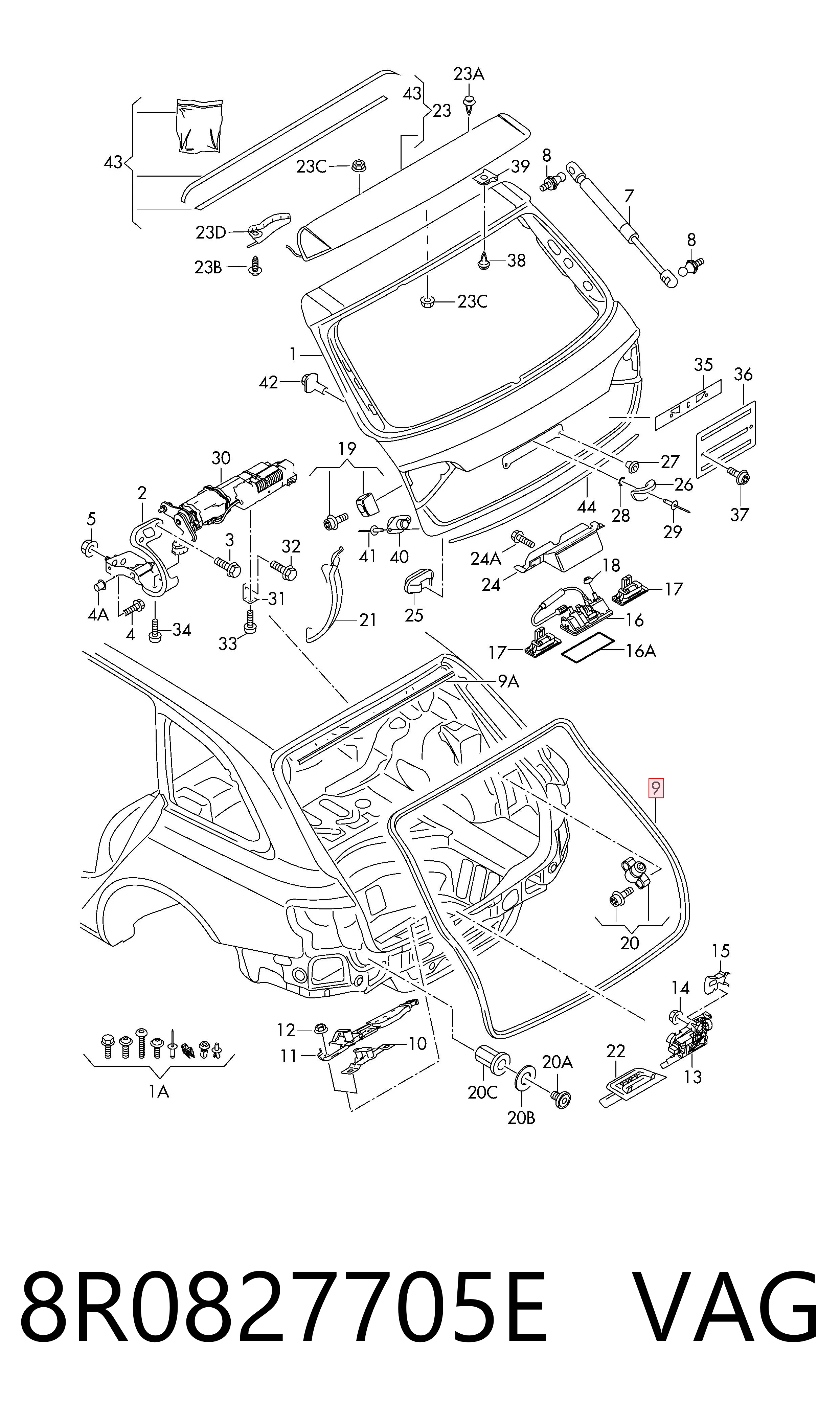 Ущільнювач кришки багажника VAG 8R0827705E ціна, від 25.34 USD