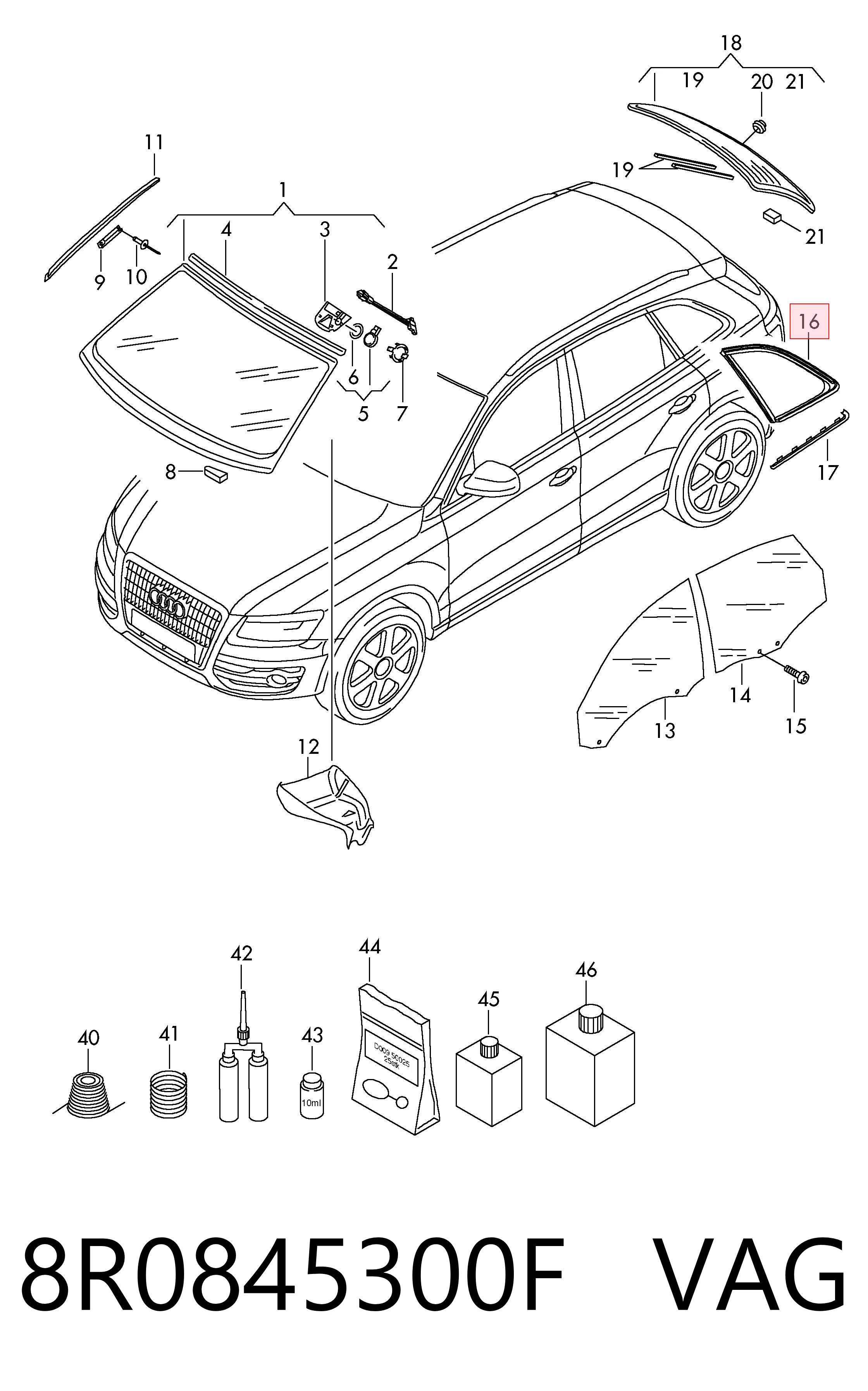 8R0845300F VAG Стукло багажника, праве