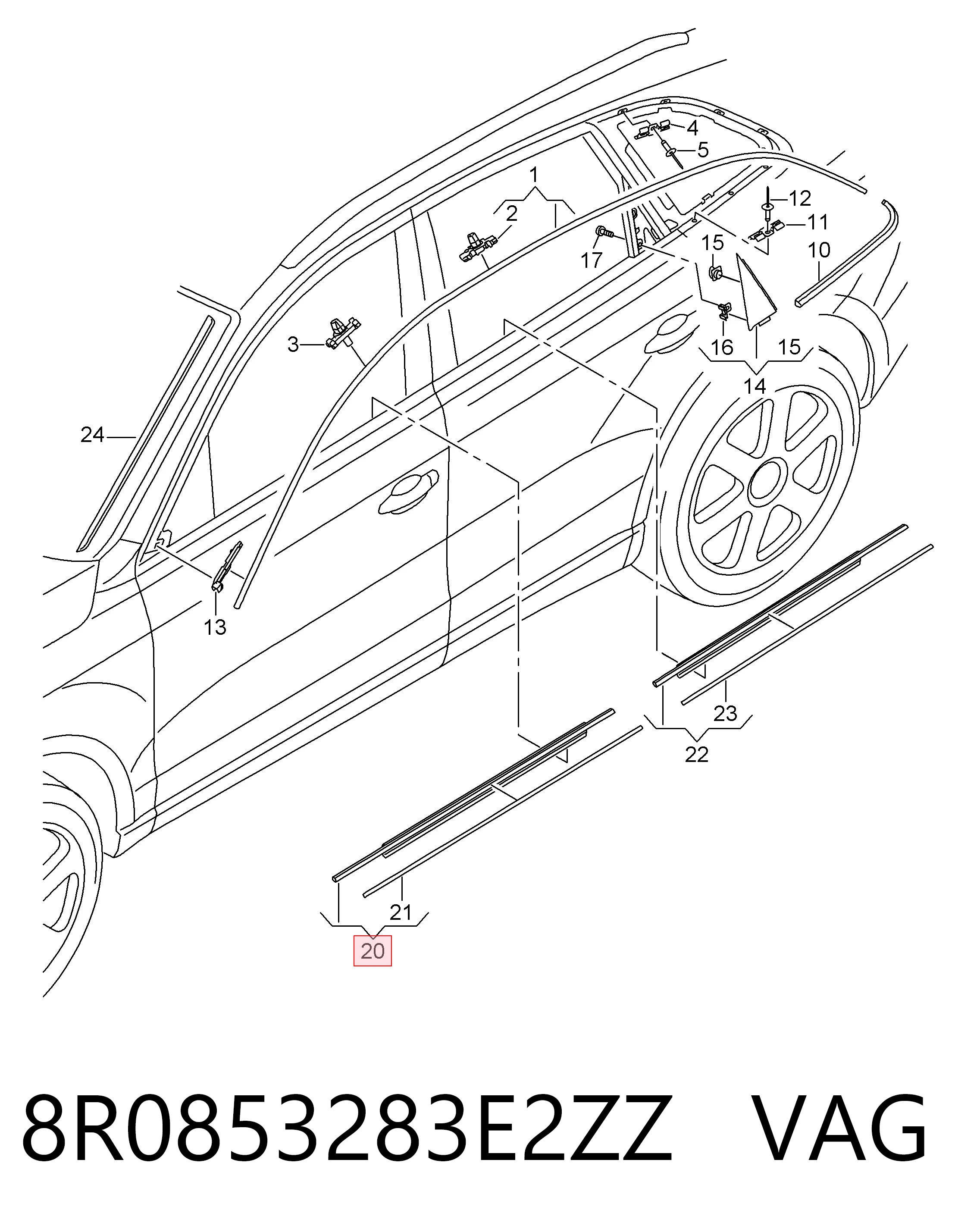 8R0853283E2ZZ VAG Молдинг опускного скла дверей передньої, лівої