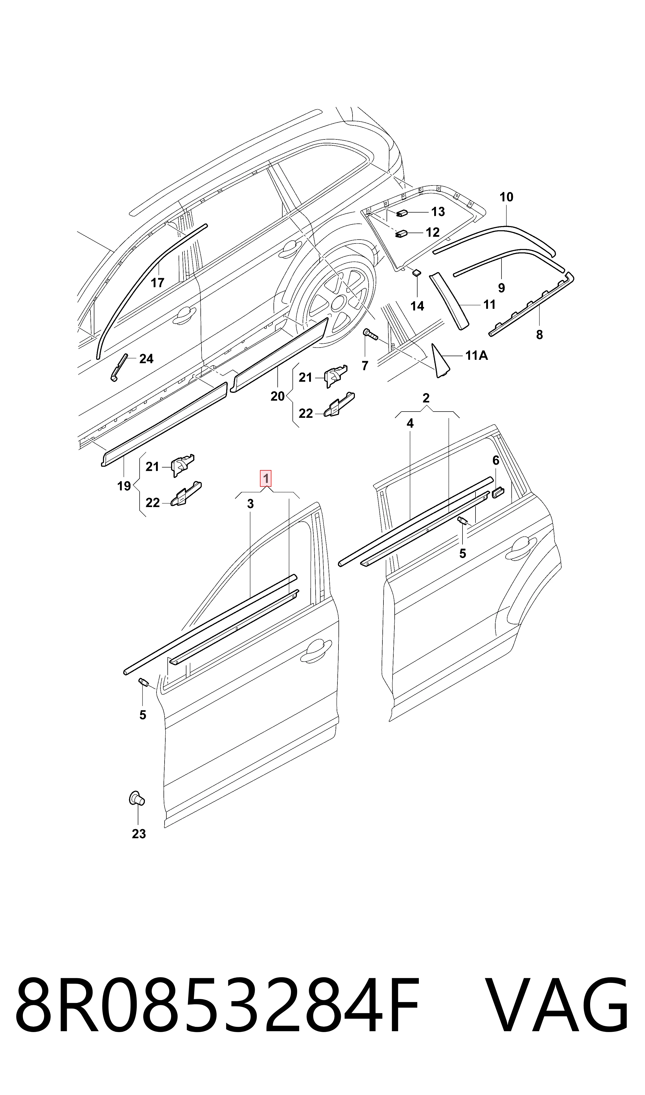8R0853284F VAG Молдинг опускного скла нижній, двері передньої, правої