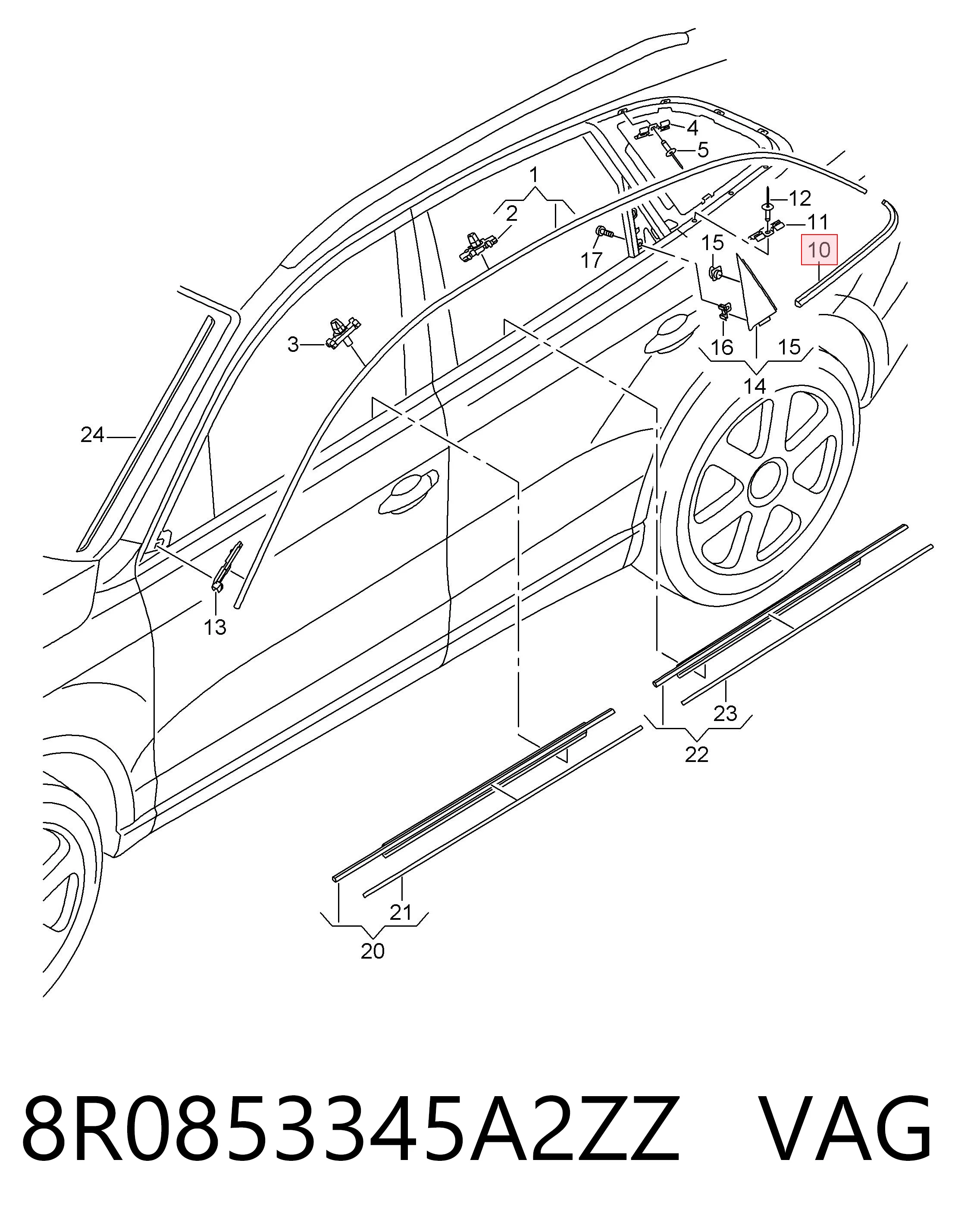 Молдинг заднього скла, лівий VAG 8R0853345A2ZZ ціна, від 13.81 USD