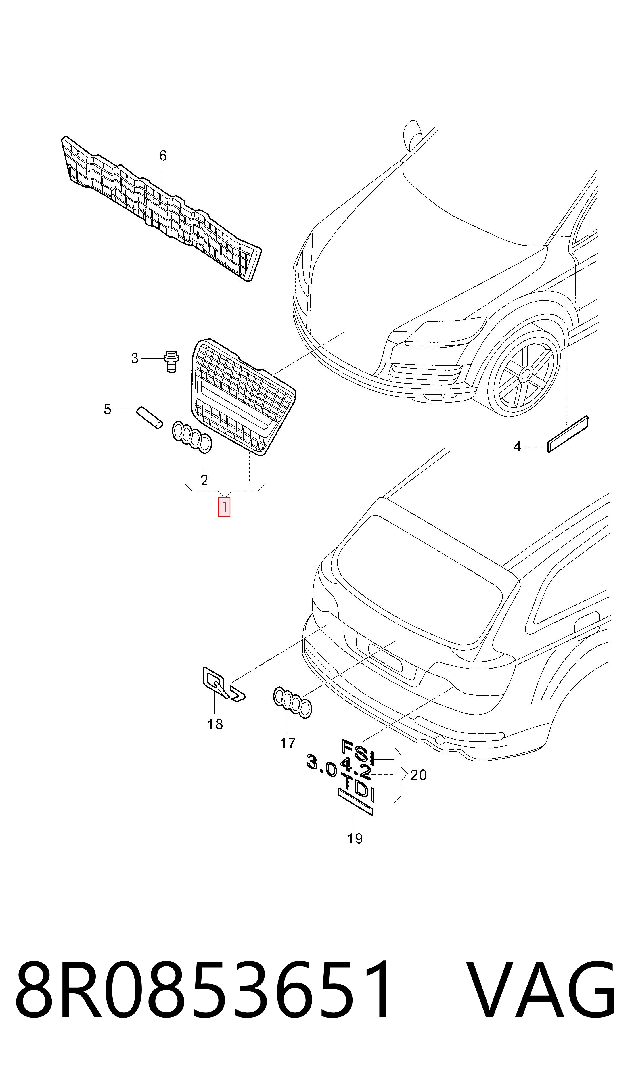 Облицювання радіатора Audi Q5 позашляховик (8RB) (2008 - 2016) ціна, від 125.36 USD