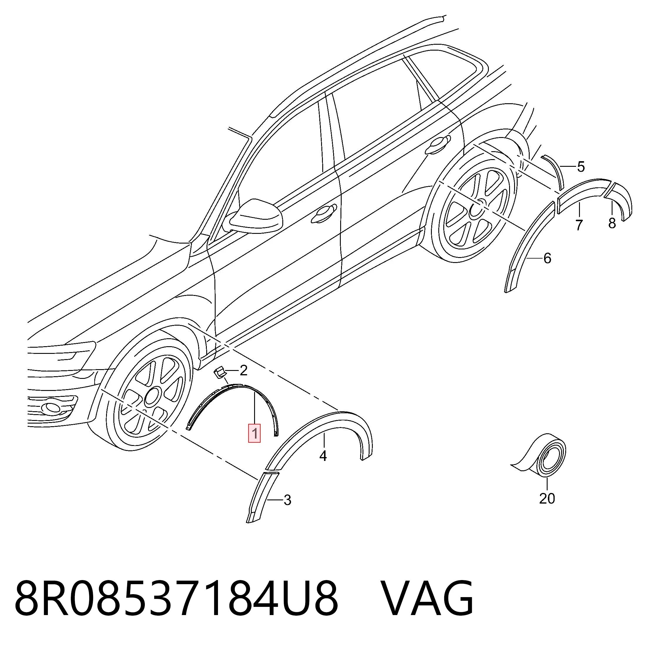 8R08537184U8 VAG Молдинг арки крила переднього, правий