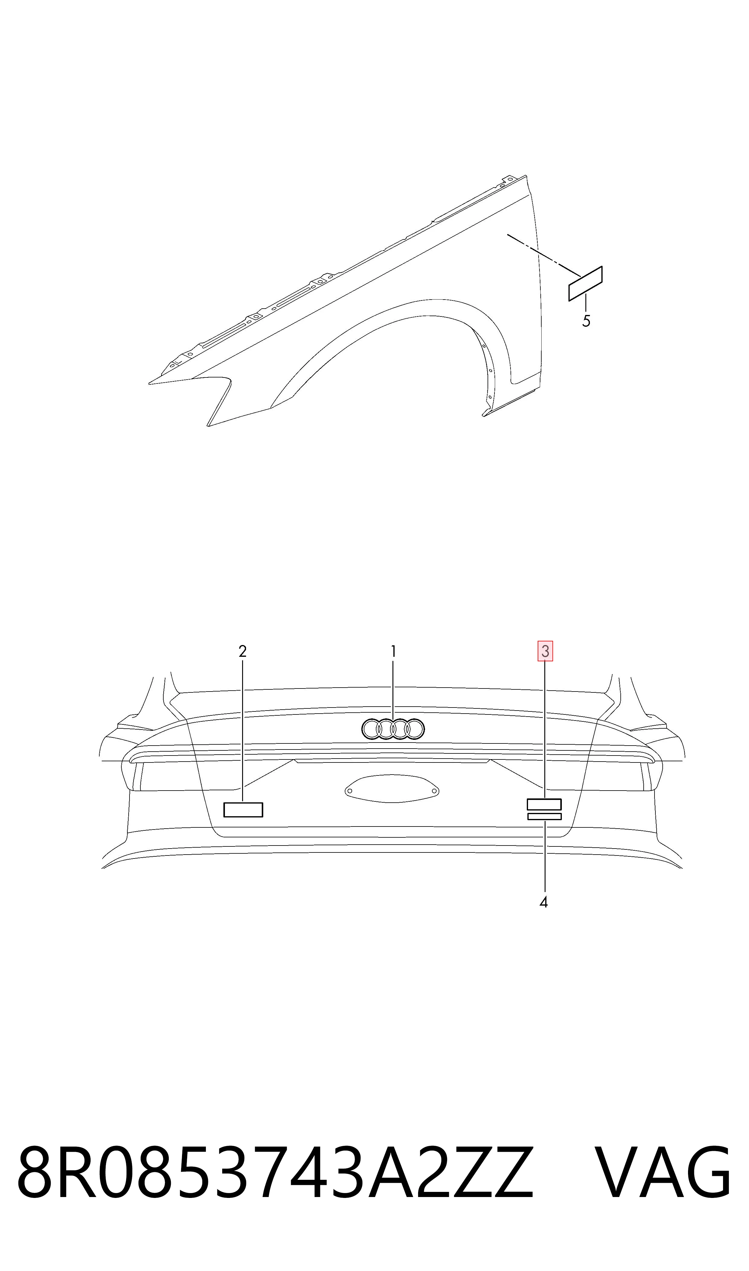 Емблема на кришку багажника, фірм.значок VAG 8R0853743A2ZZ ціна, від 7.62 USD