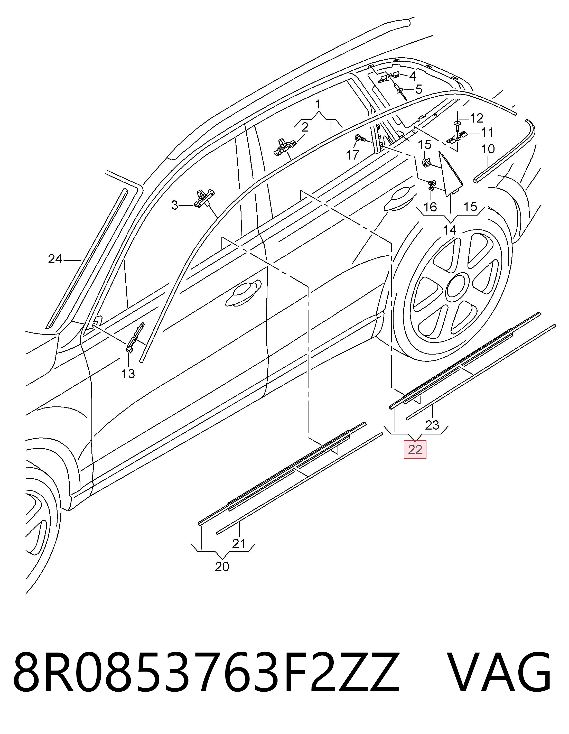 8R0853763F2ZZ VAG Молдинг опускного скла двері задньої, лівої