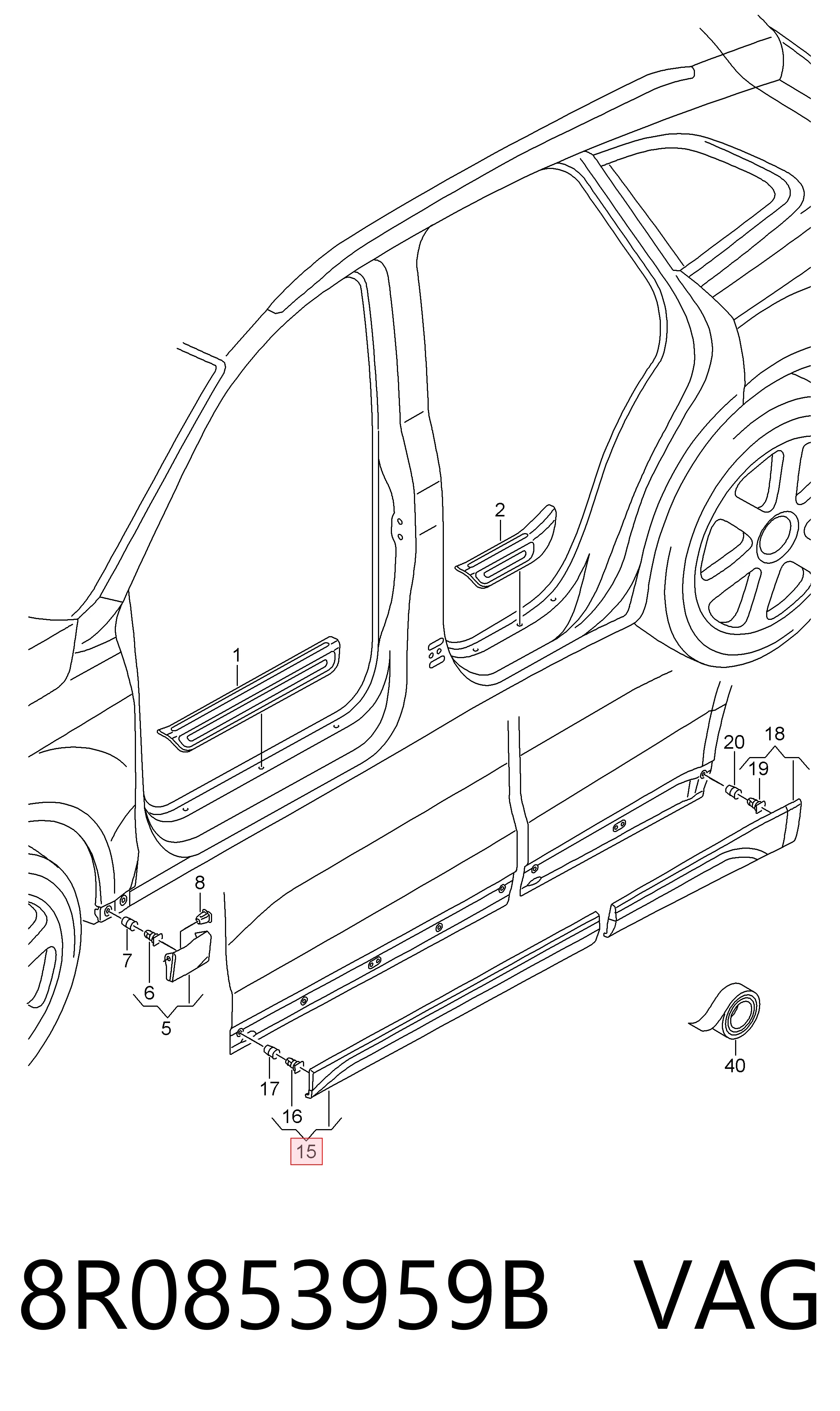 8R0853959B VAG Молдинг передніх лівих дверей