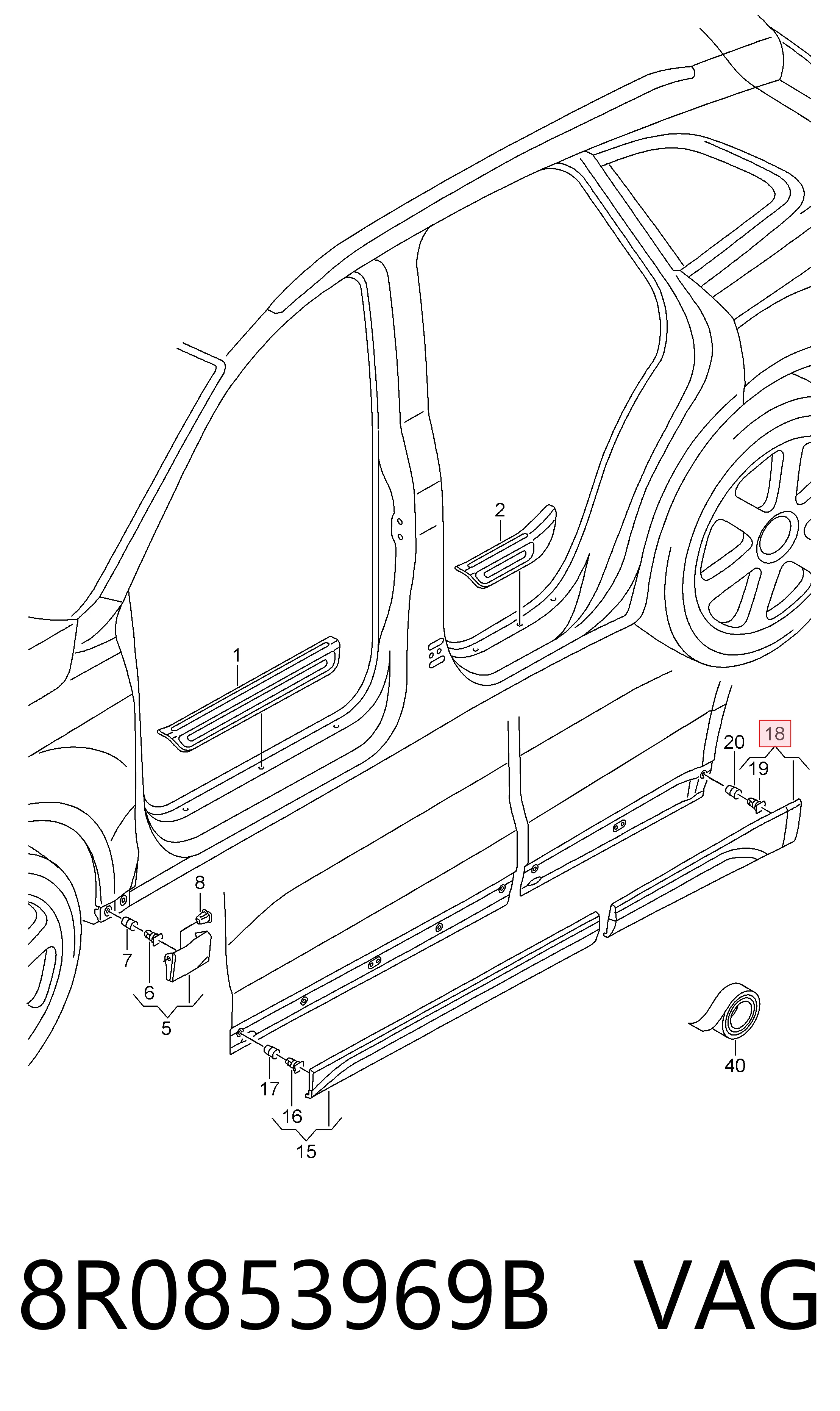 8R0853969B VAG Накладка задніх дверей