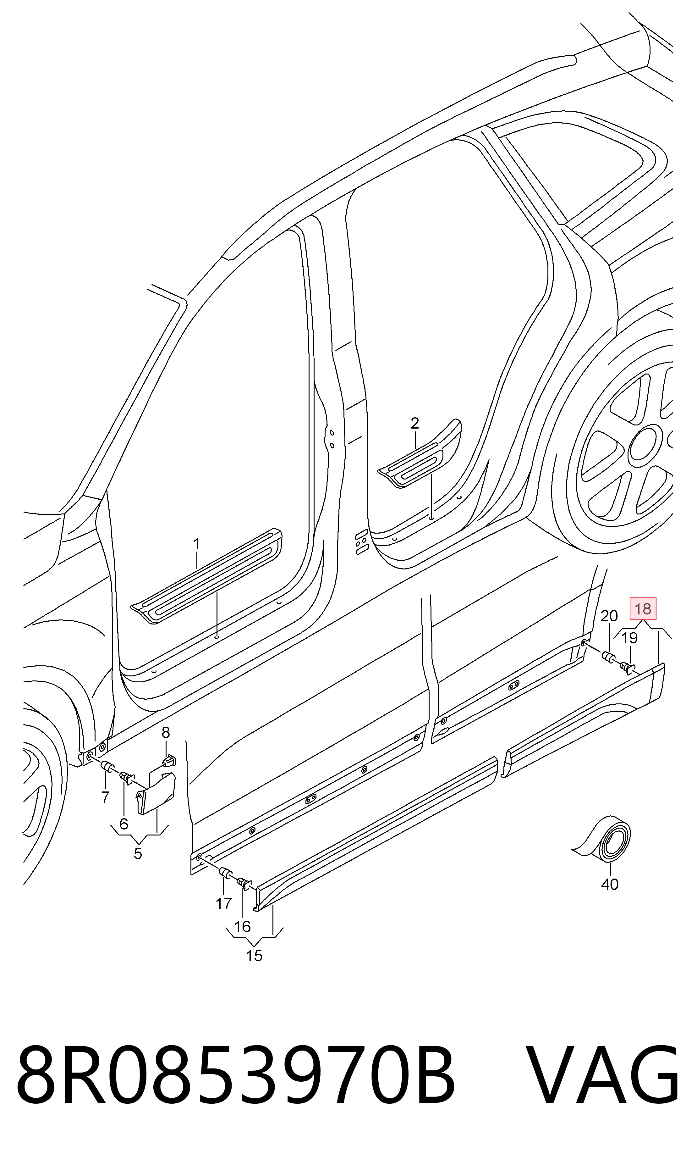 8R0853970B VAG Молдинг задніх правих дверей