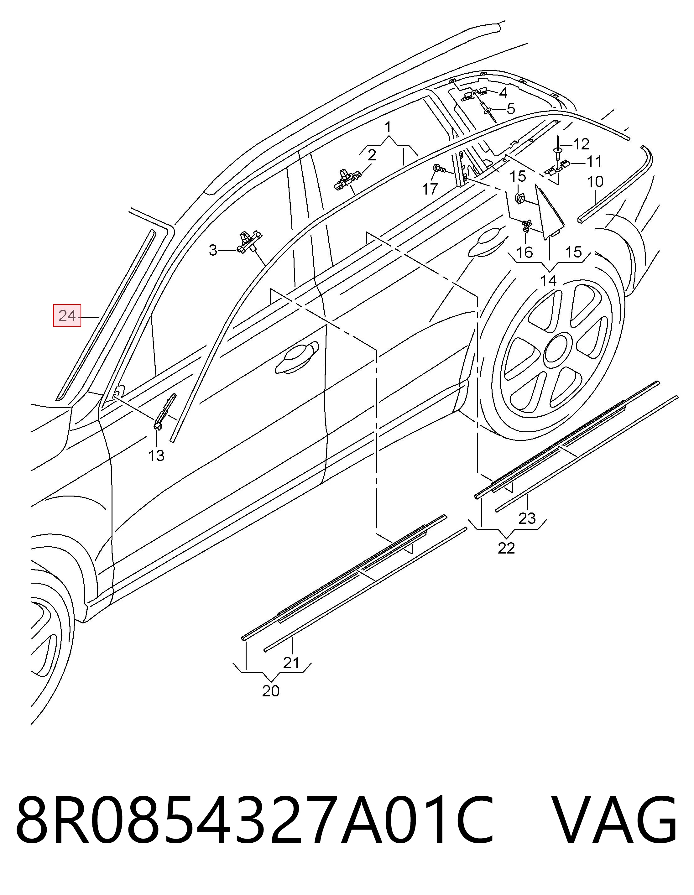 8R0854327A01C VAG Захисна накладка переднього скла ліва
