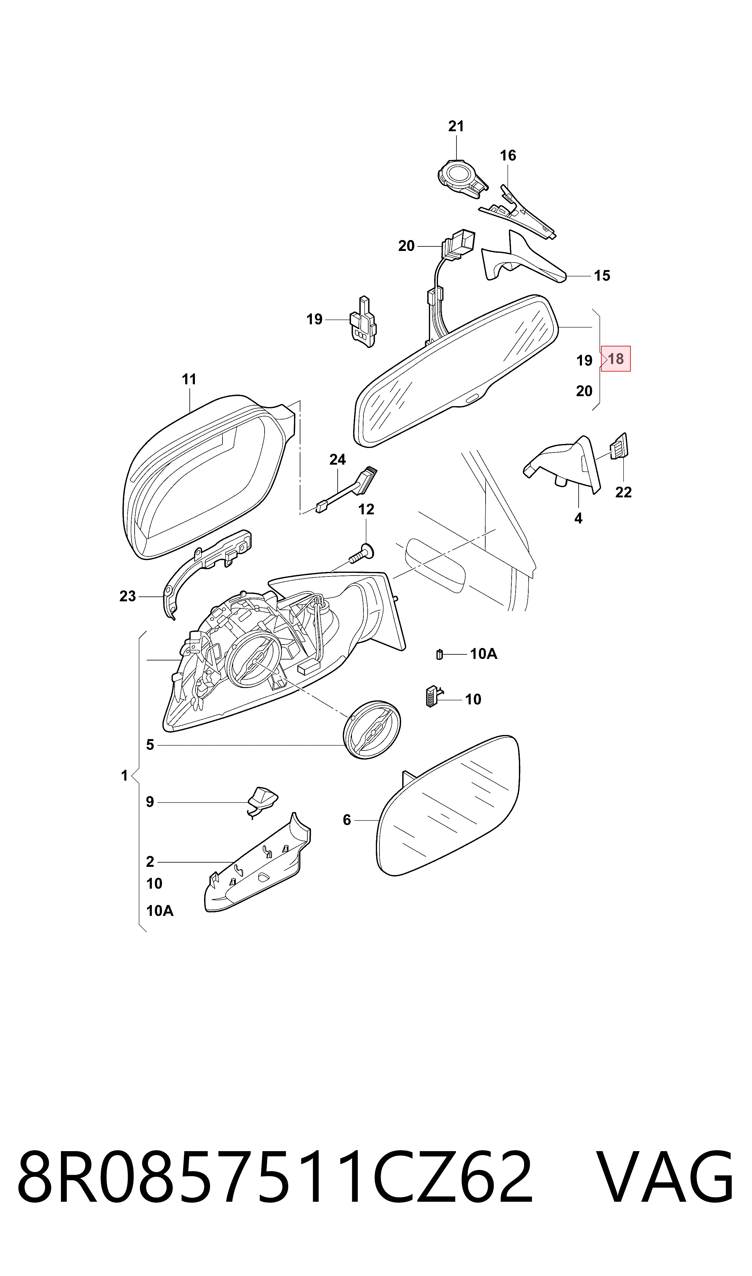 8R0857511CZ62 VAG Салоне дзеркало заднього виду