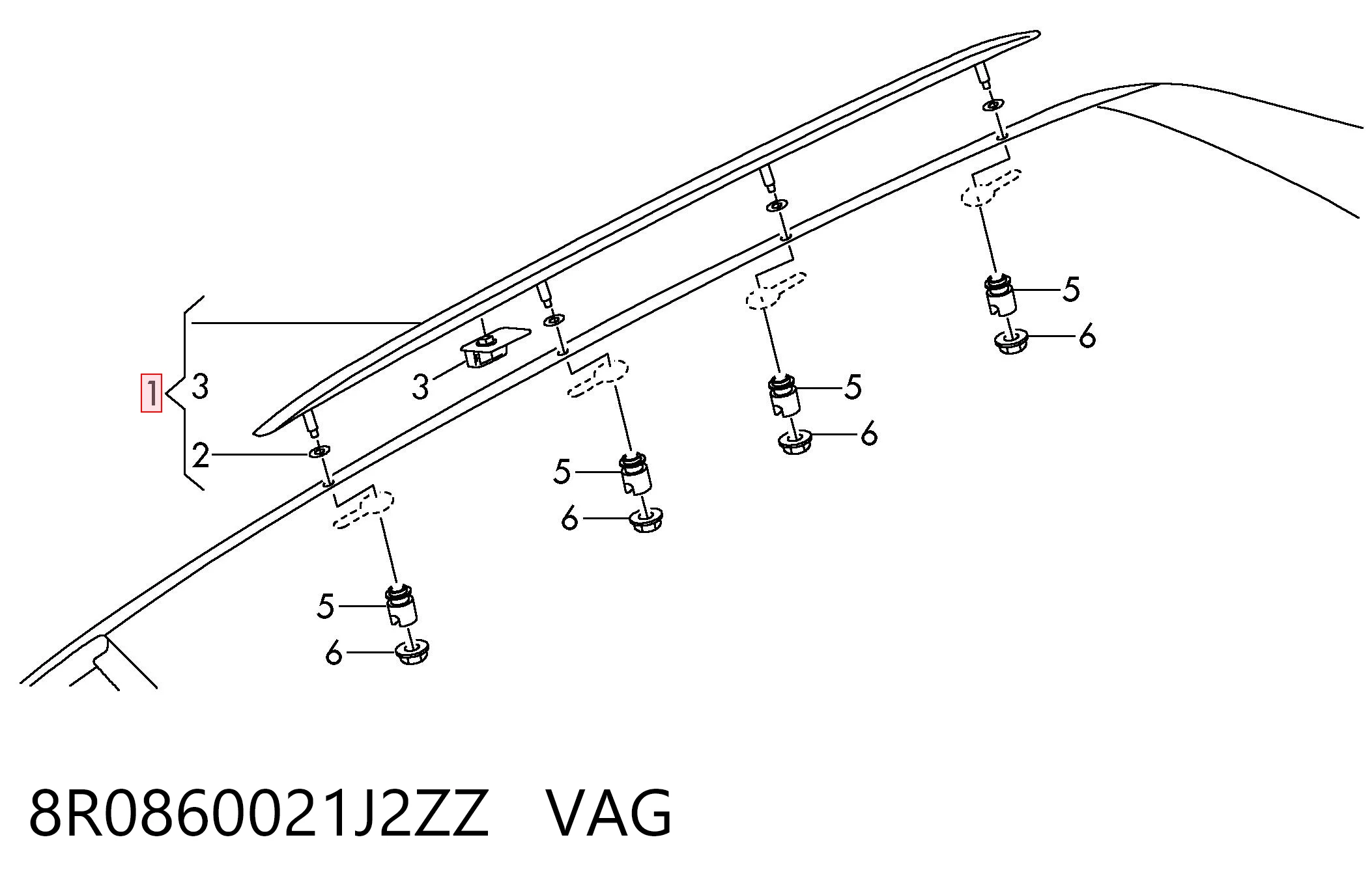 8R0860021J2ZZ VAG Рейлінг даху лівий