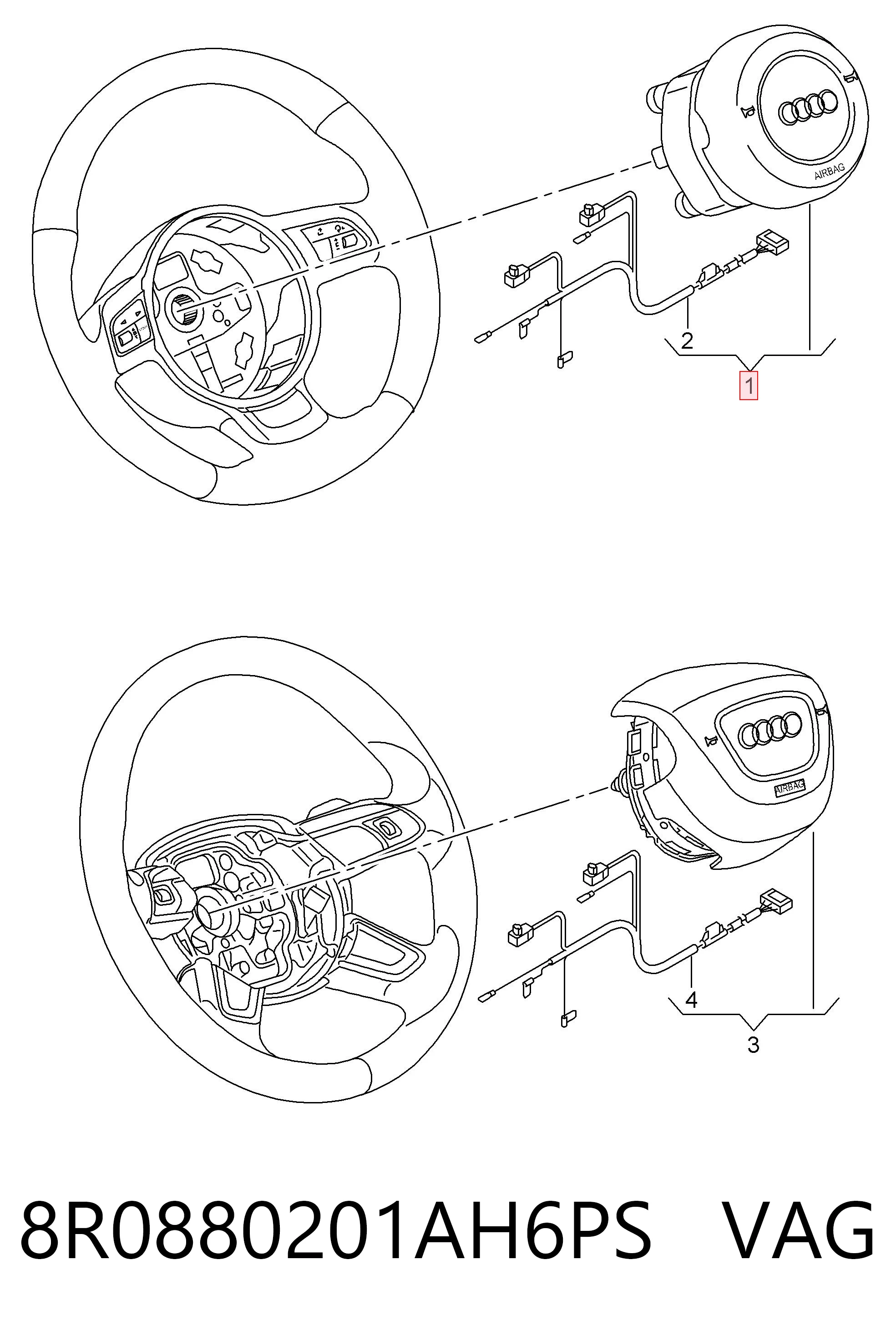 8R0880201AH6PS VAG Подушка безпеки, водійська, AIRBAG