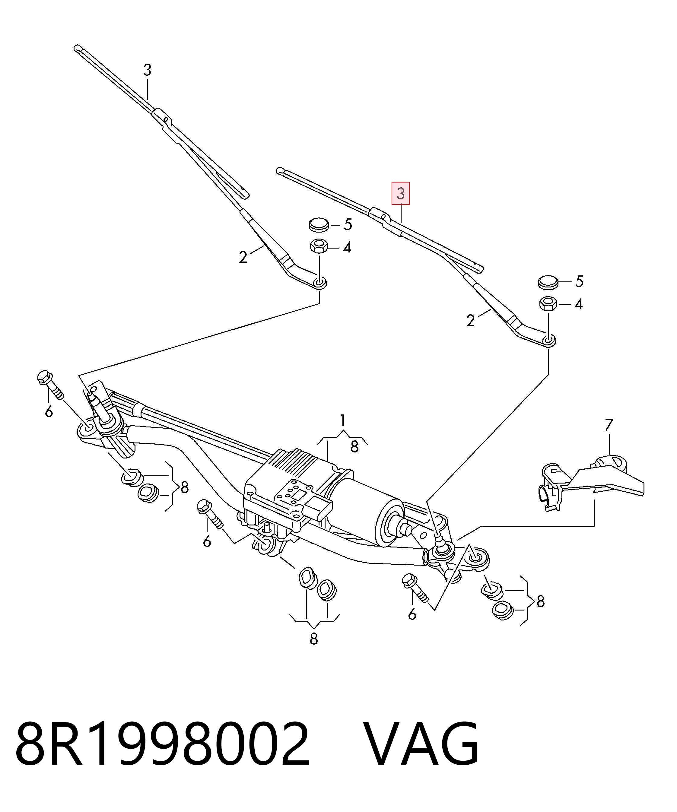 Щітка-двірник лобового скла, комплект з 2-х шт. VAG 8R1998002 ціна, від 63.47 USD
