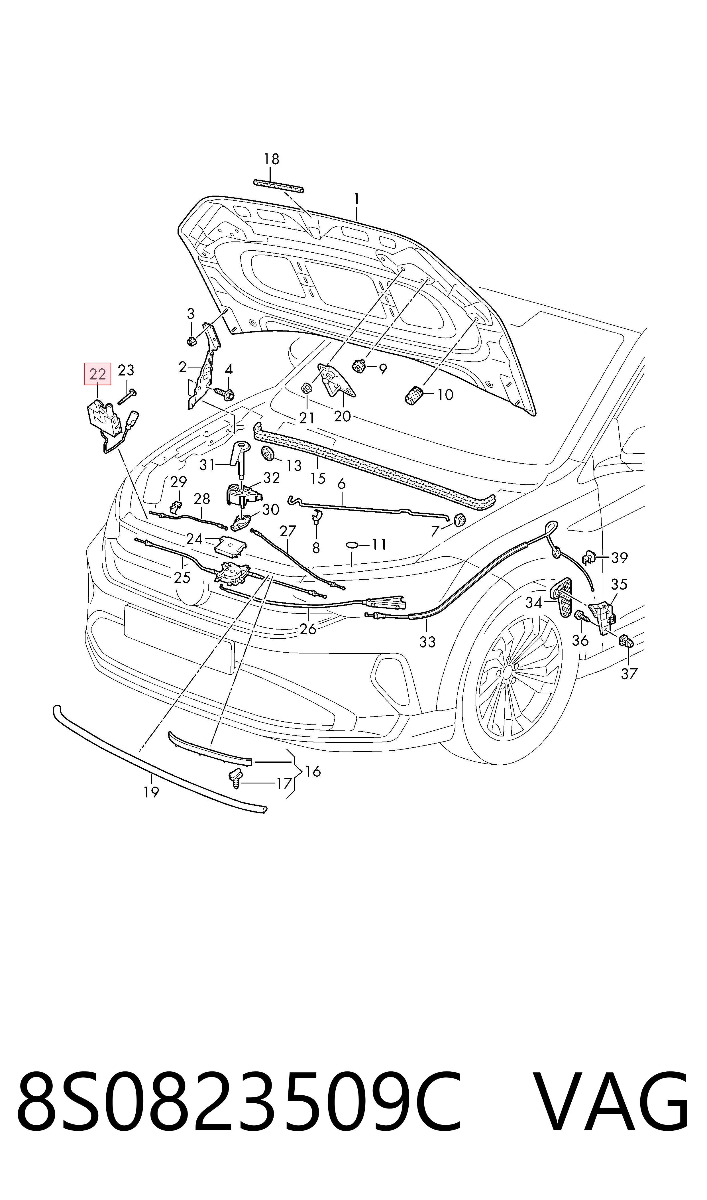 8S0823509C VAG Запор капота (замок і привід замка капота)