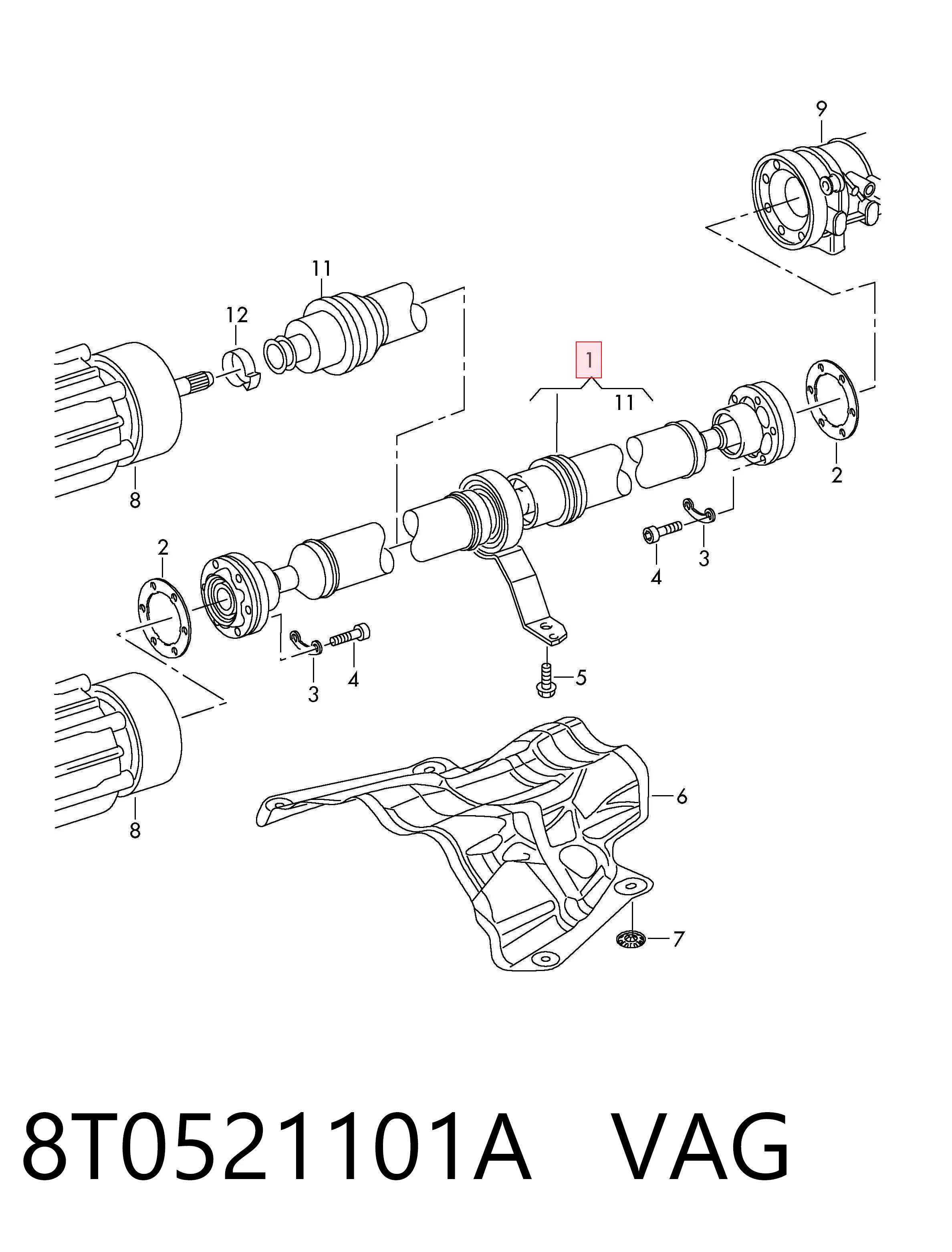 Вал карданний задній, у зборі VAG 8T0521101A ціна, від 183.45 USD