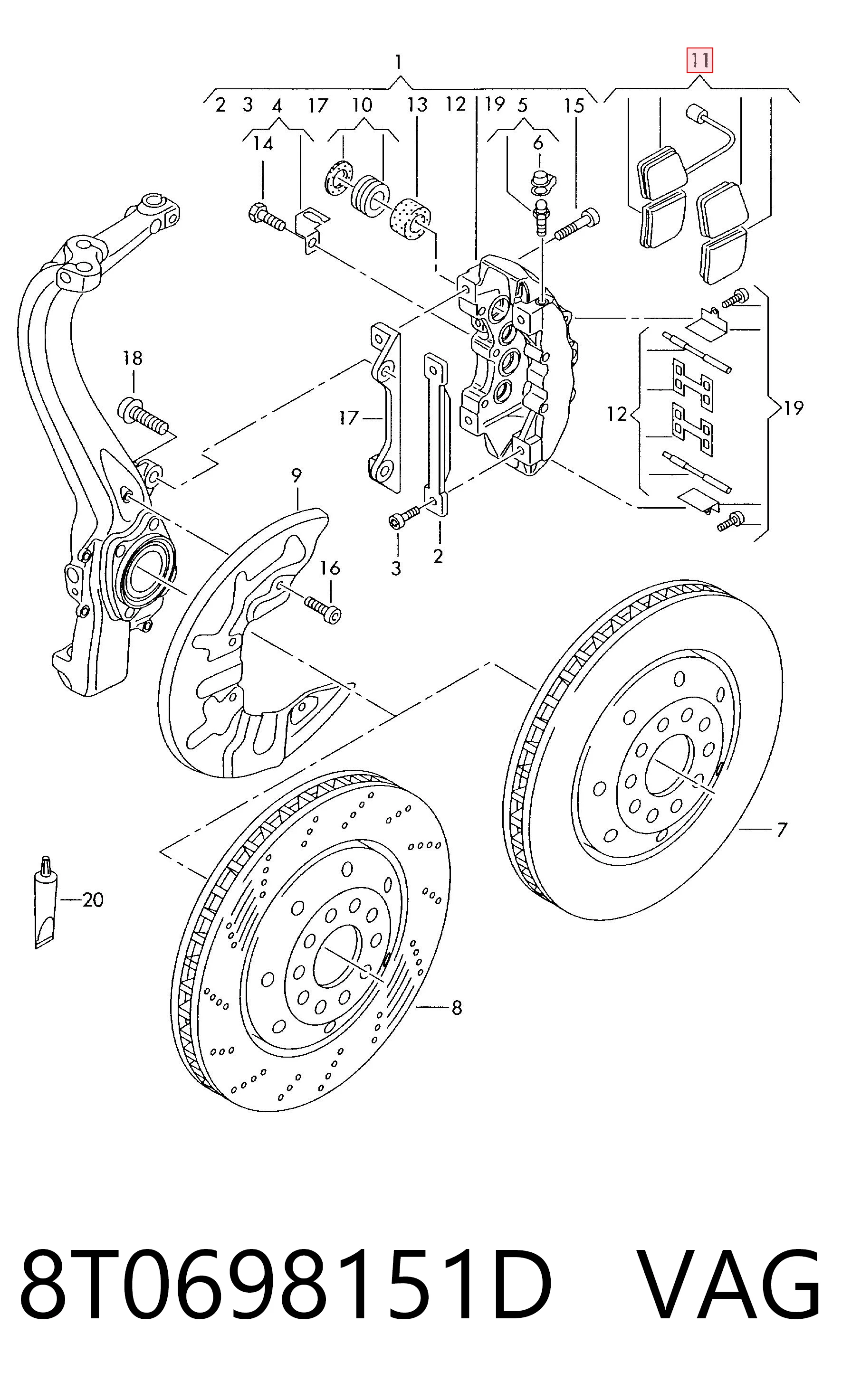 8T0698151D VAG Передні гальмівні колодки