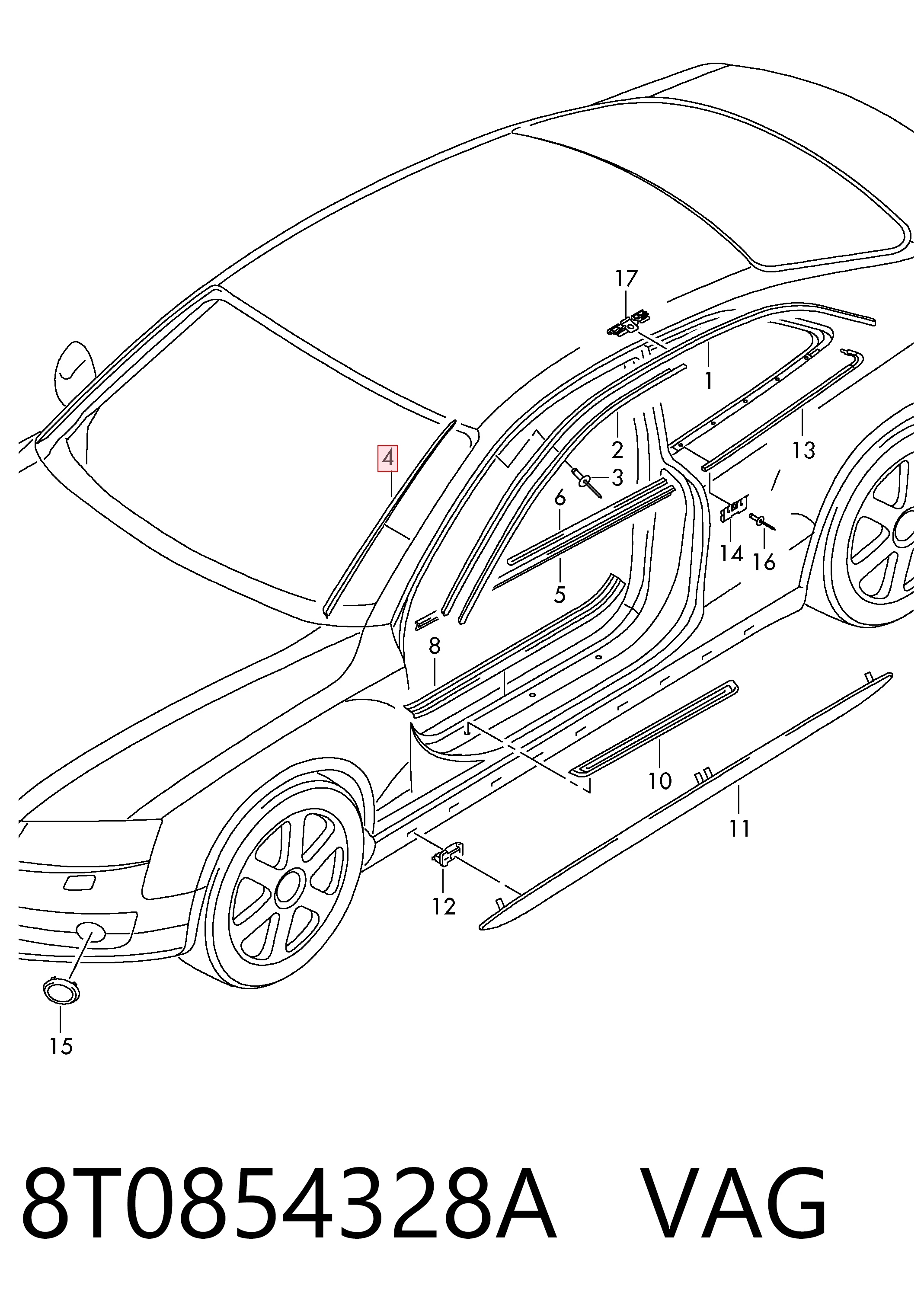 8T0854328A VAG Захисна накладка переднього скла права