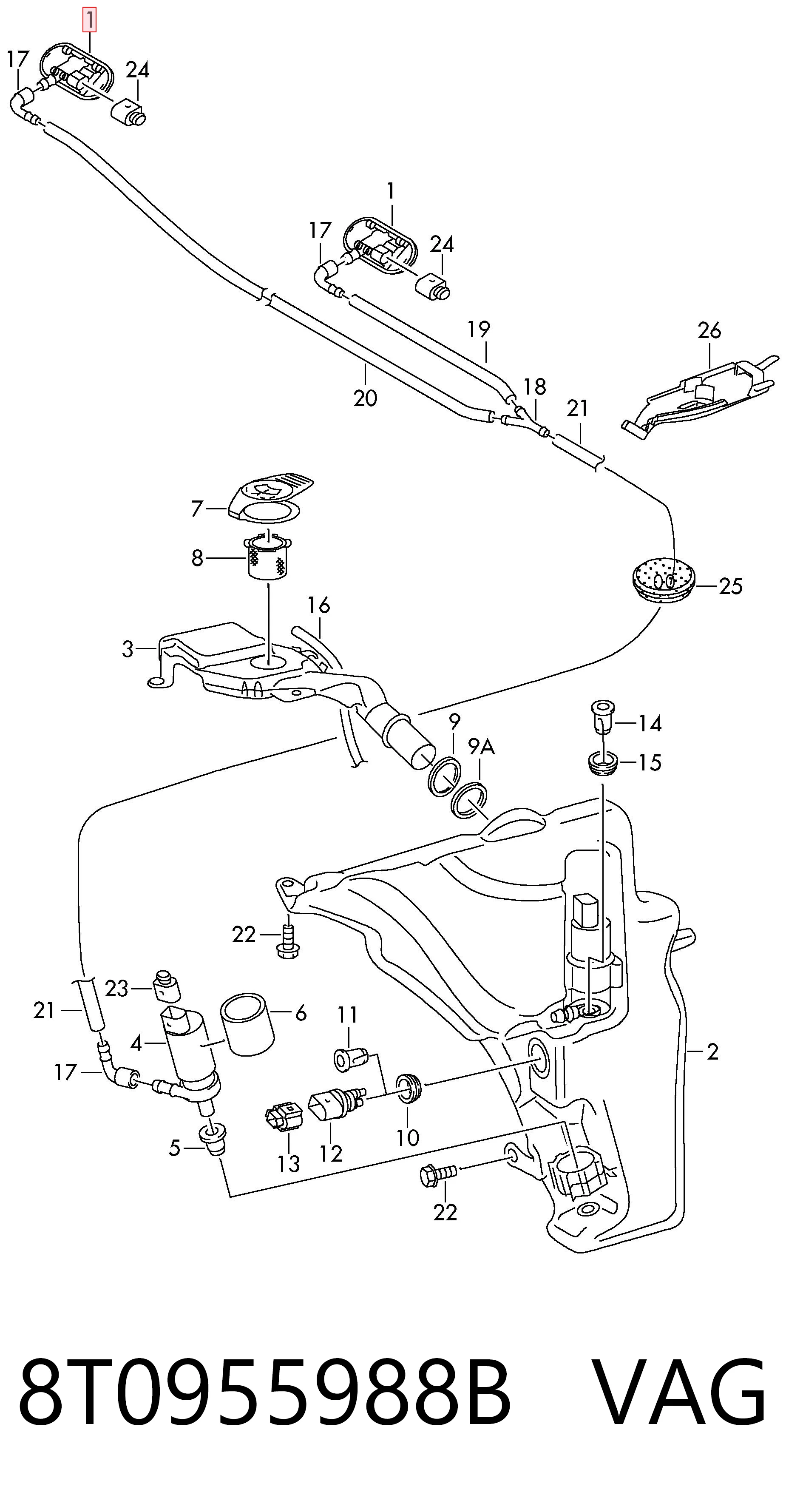 8T0955988B VAG Форсунка омивача скла лобового, права