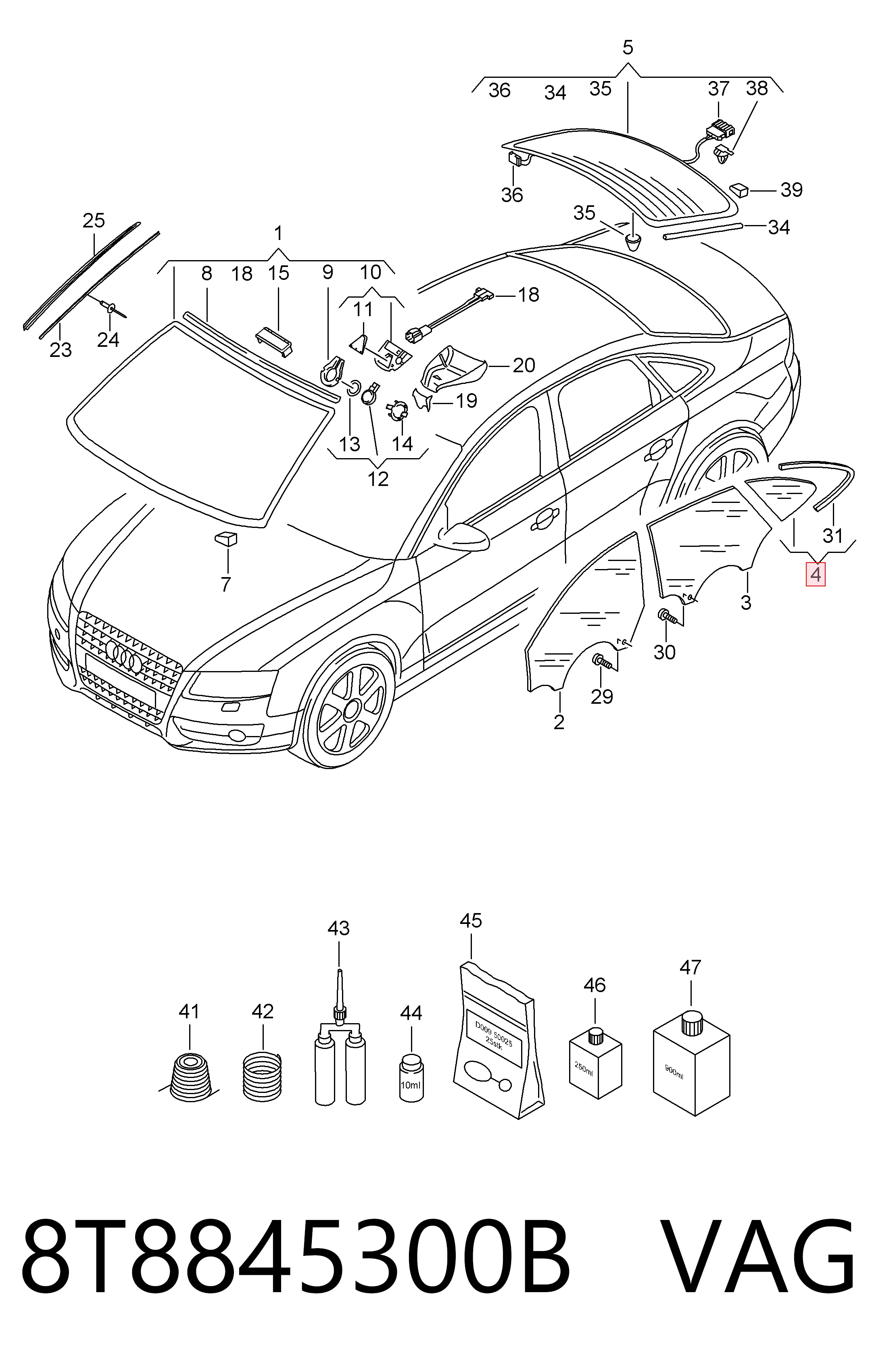 8T8845300B VAG Стукло багажника, праве