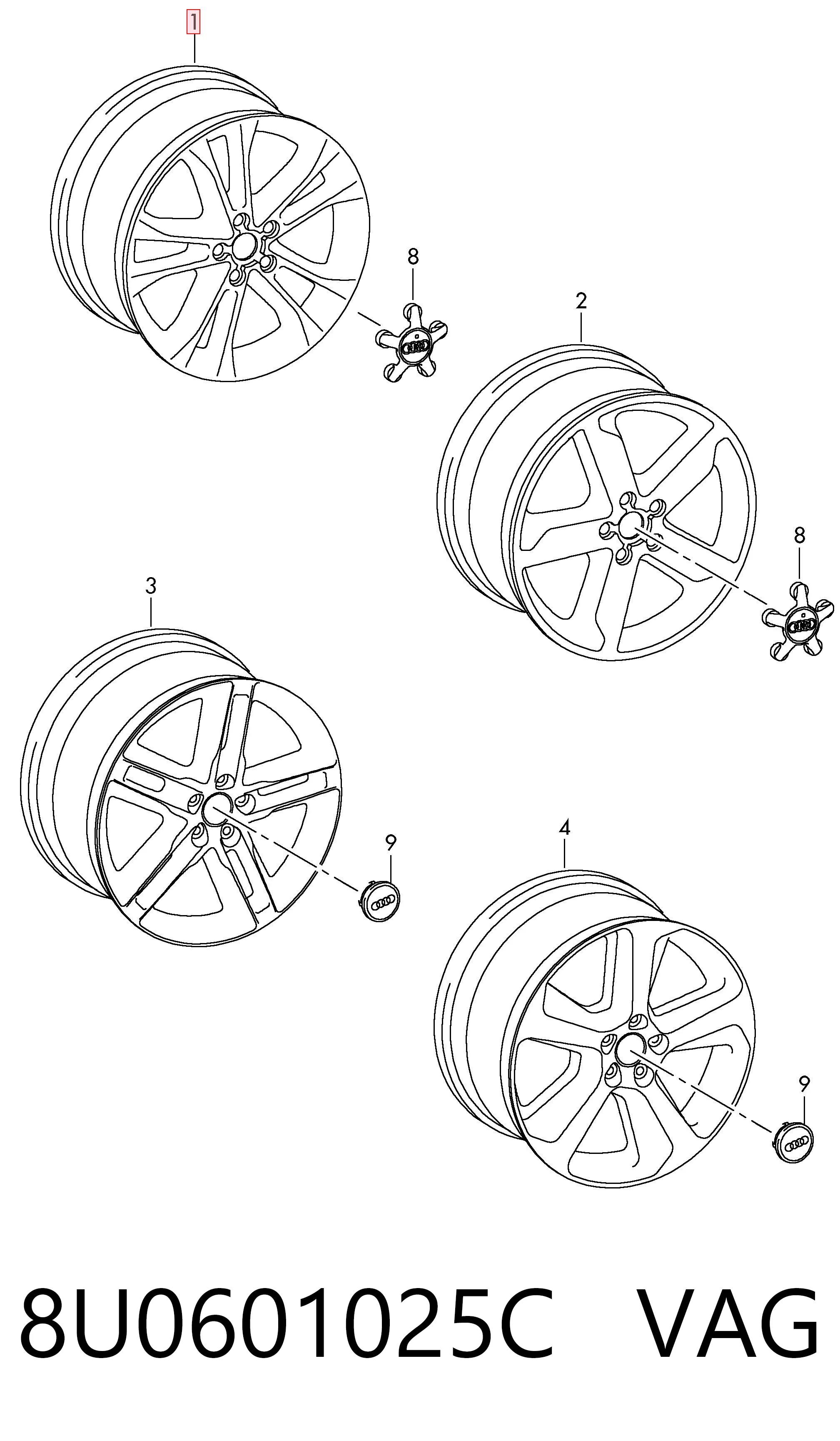 8U0601025C VAG Диски колісні литі (легкосплавні, титанові)