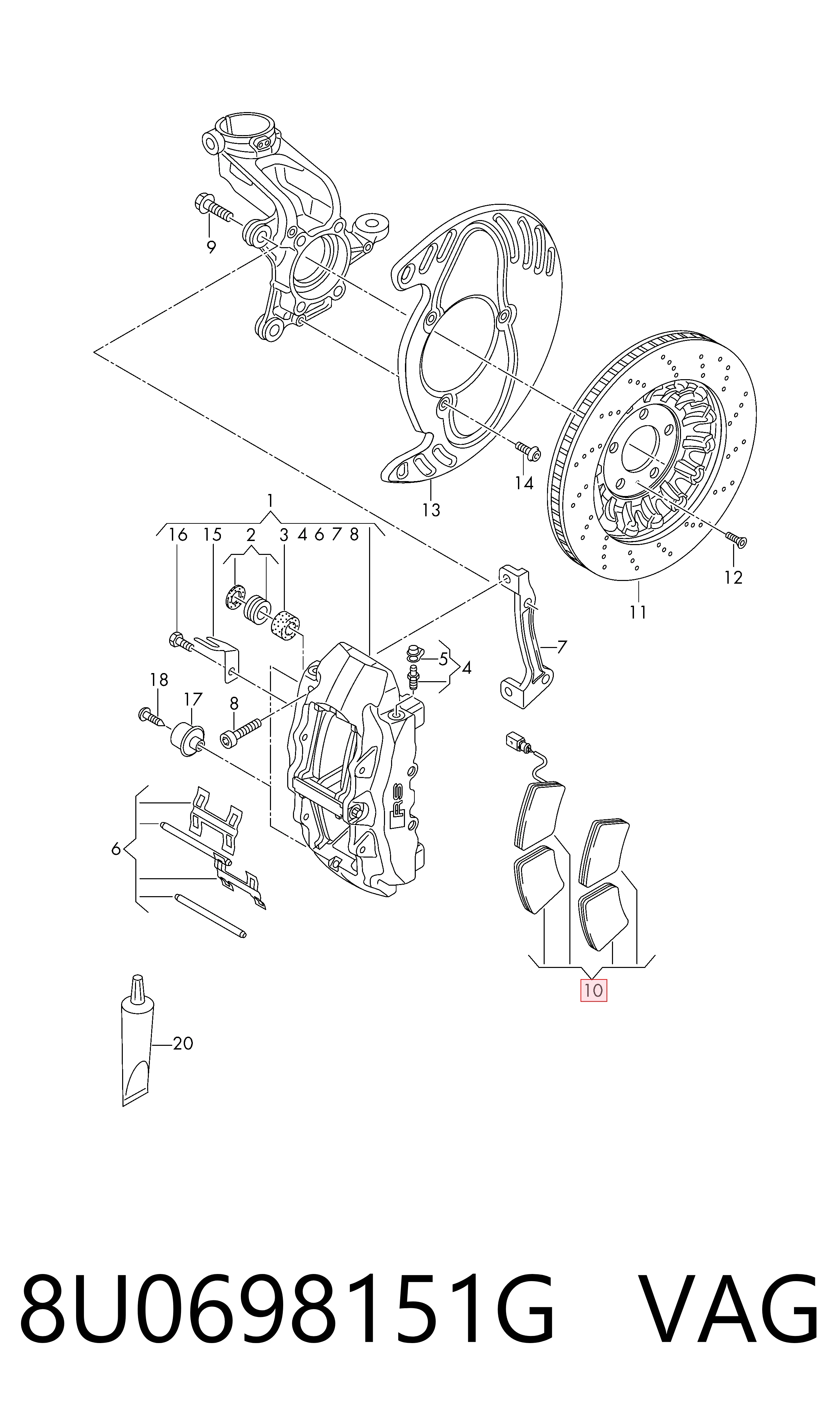 8U0698151G VAG Передні гальмівні колодки