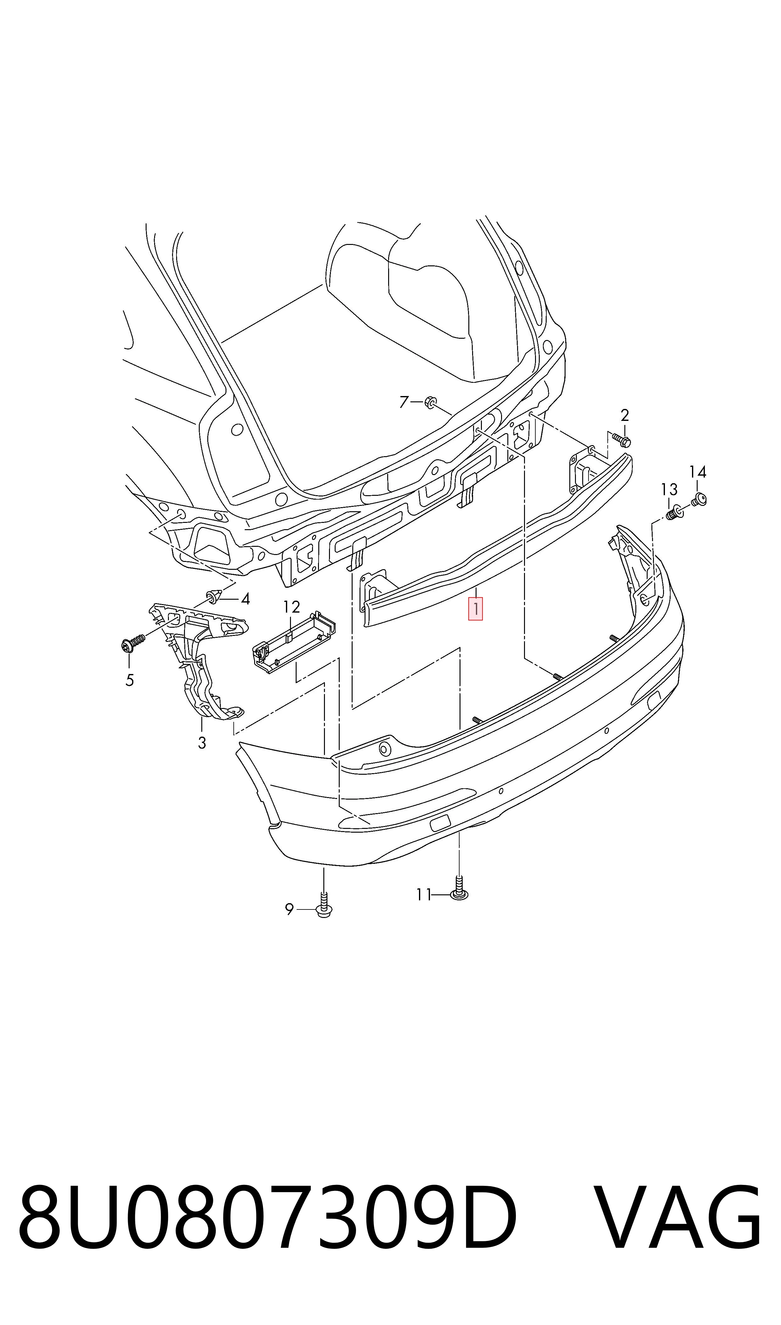 Балка бампера заднього VAG 8U0807309D ціна, від 99.69 USD