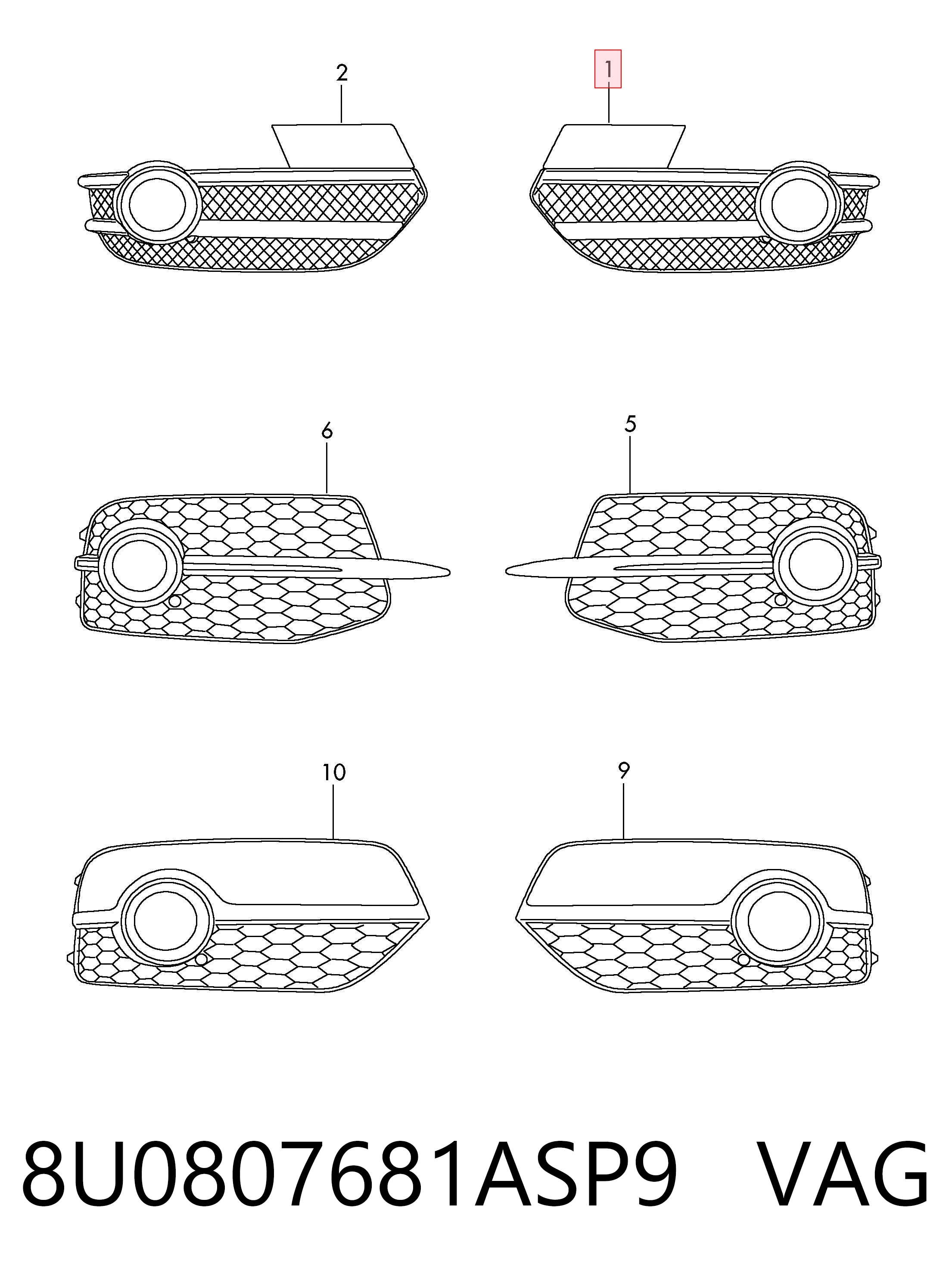 8U0807681ASP9 VAG Оправа туманки