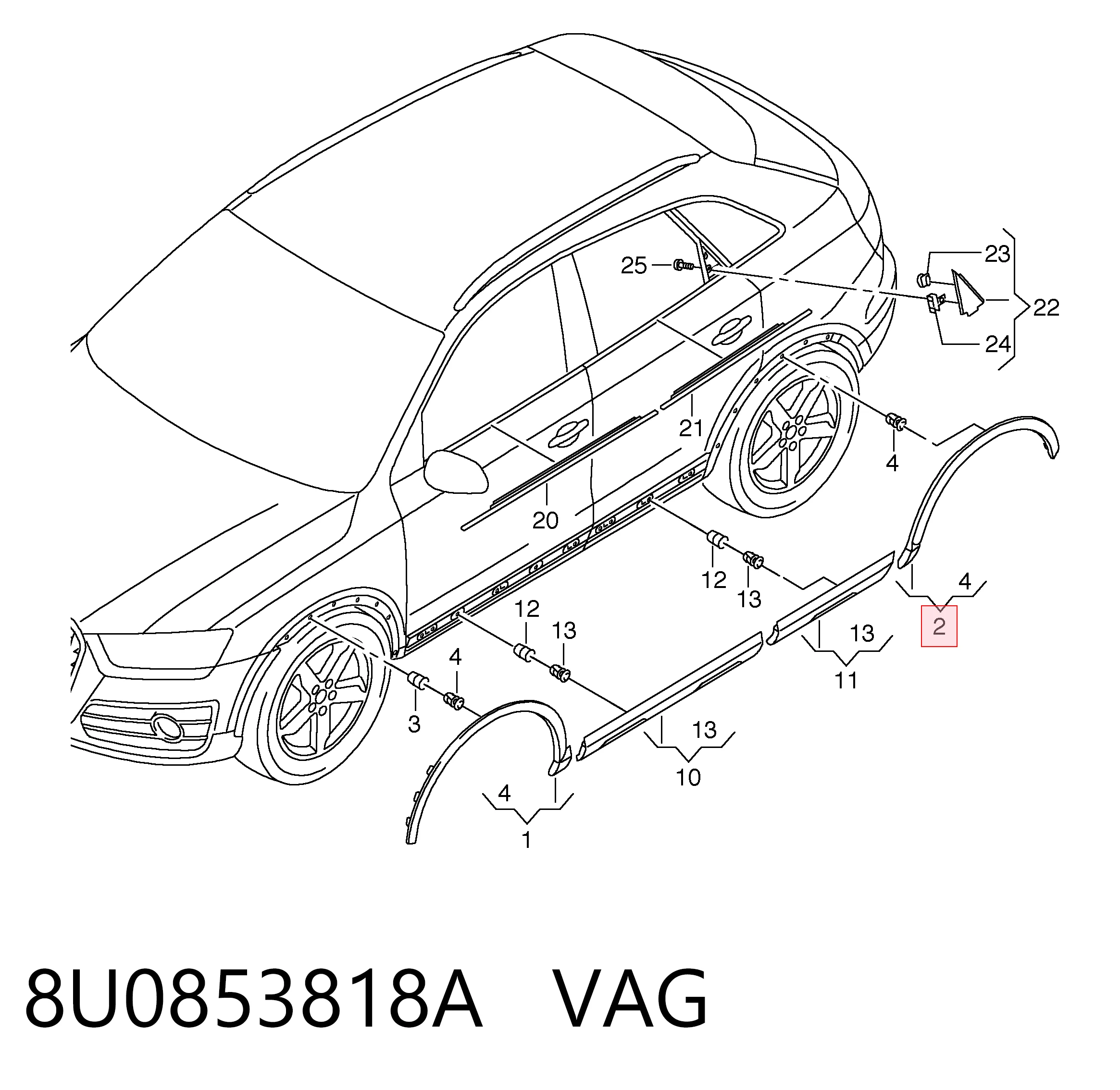 8U0853818A VAG Молдинг арки колеса заднього, правий