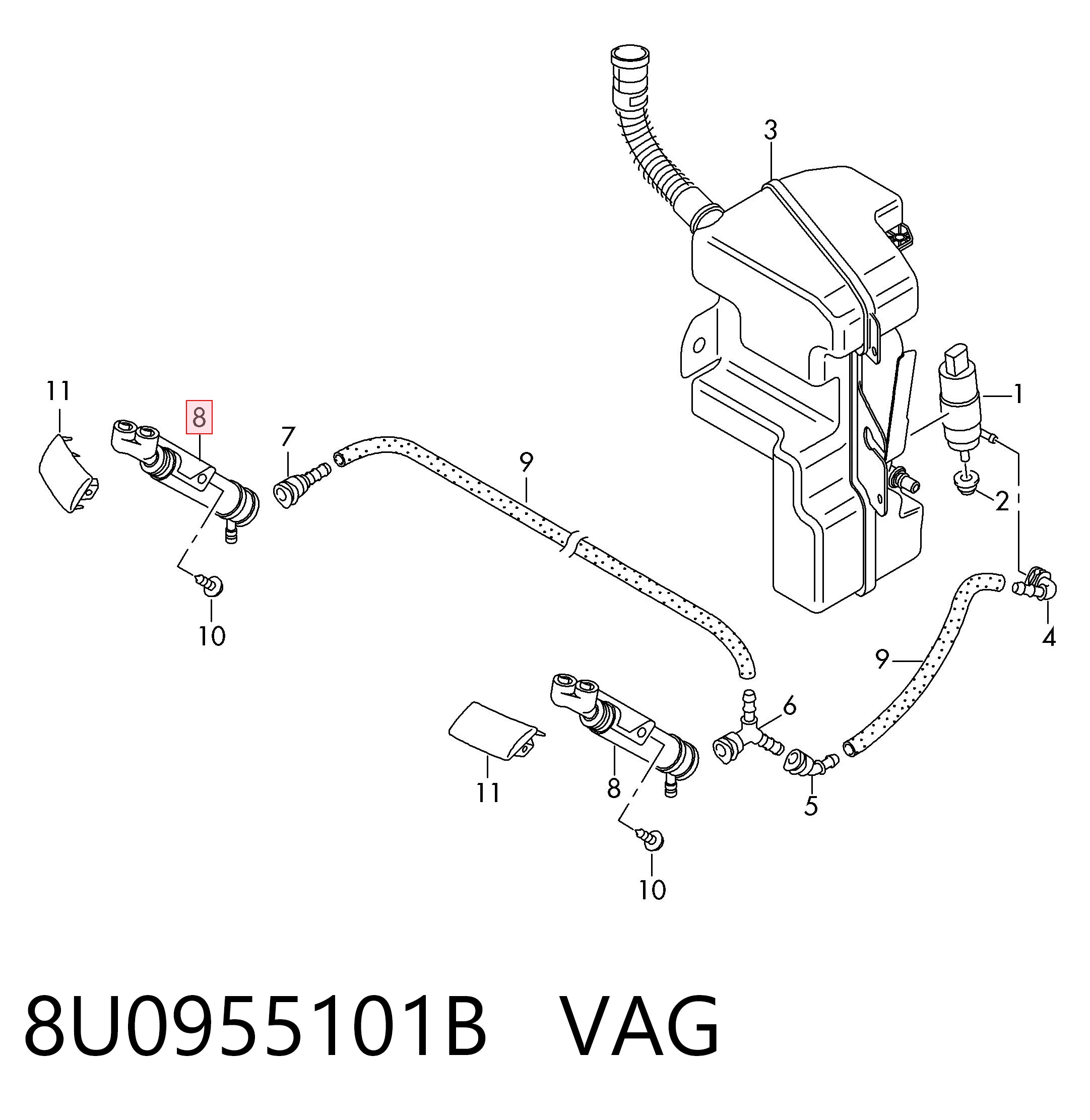 8U0955101B VAG Форсунка омивача фари передньої, лівою