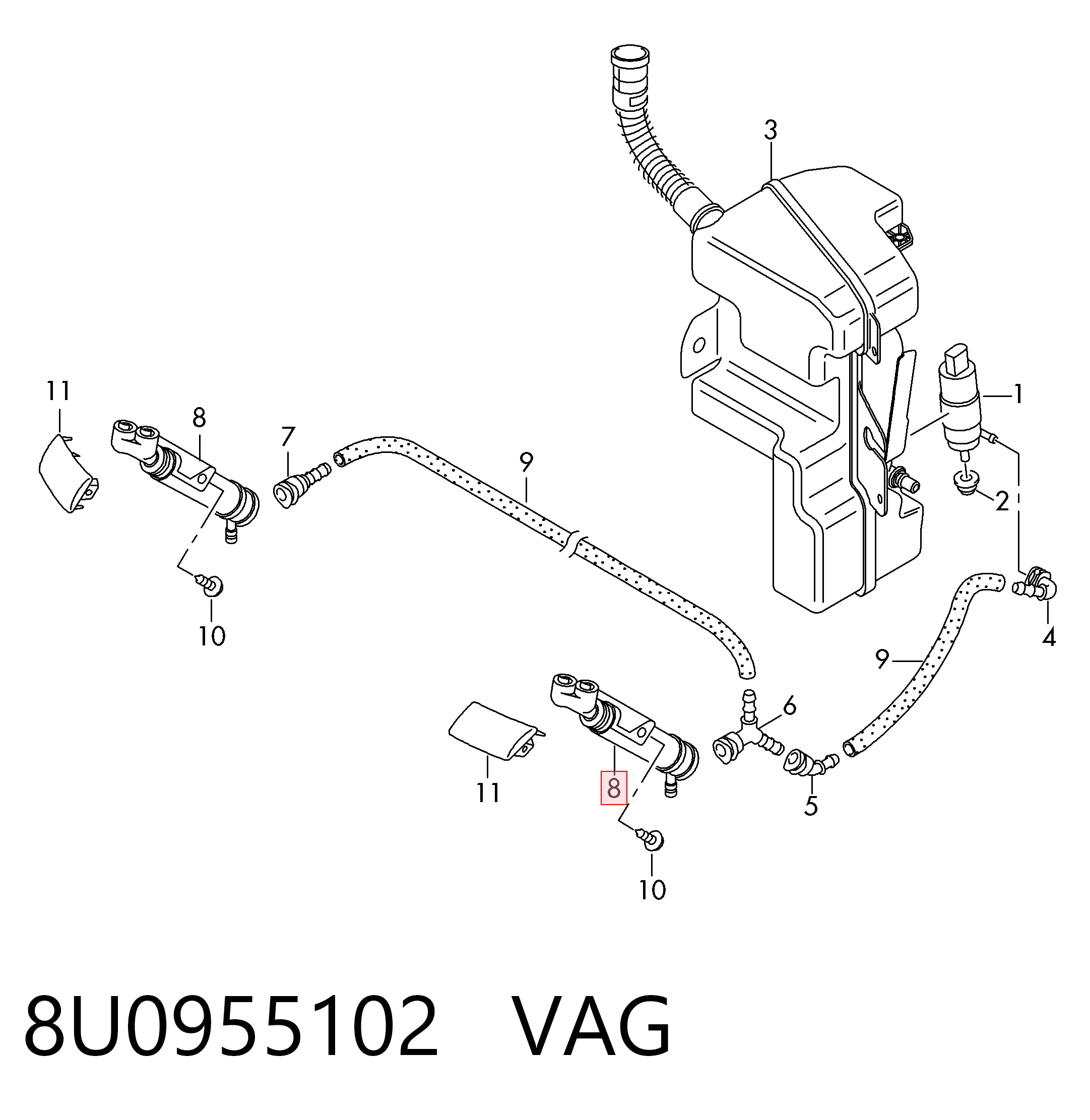 8U0955102 VAG Форсунка омивача фари передньої, правої