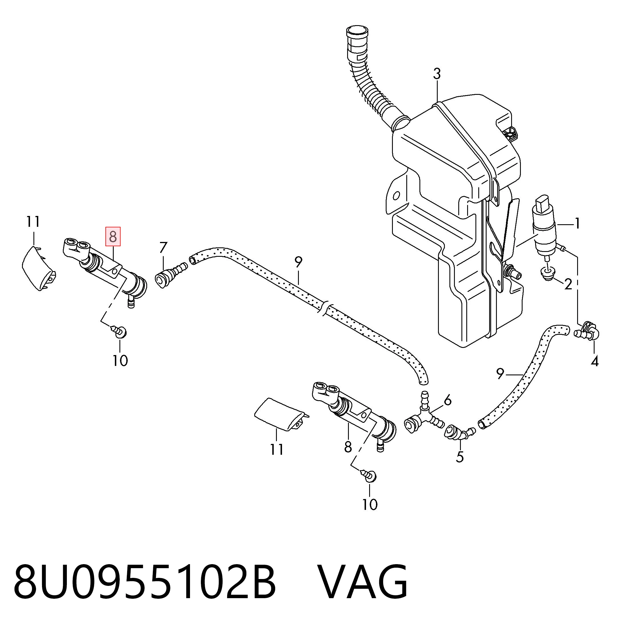 8U0955102B VAG Форсунка омивача фари передньої, правої