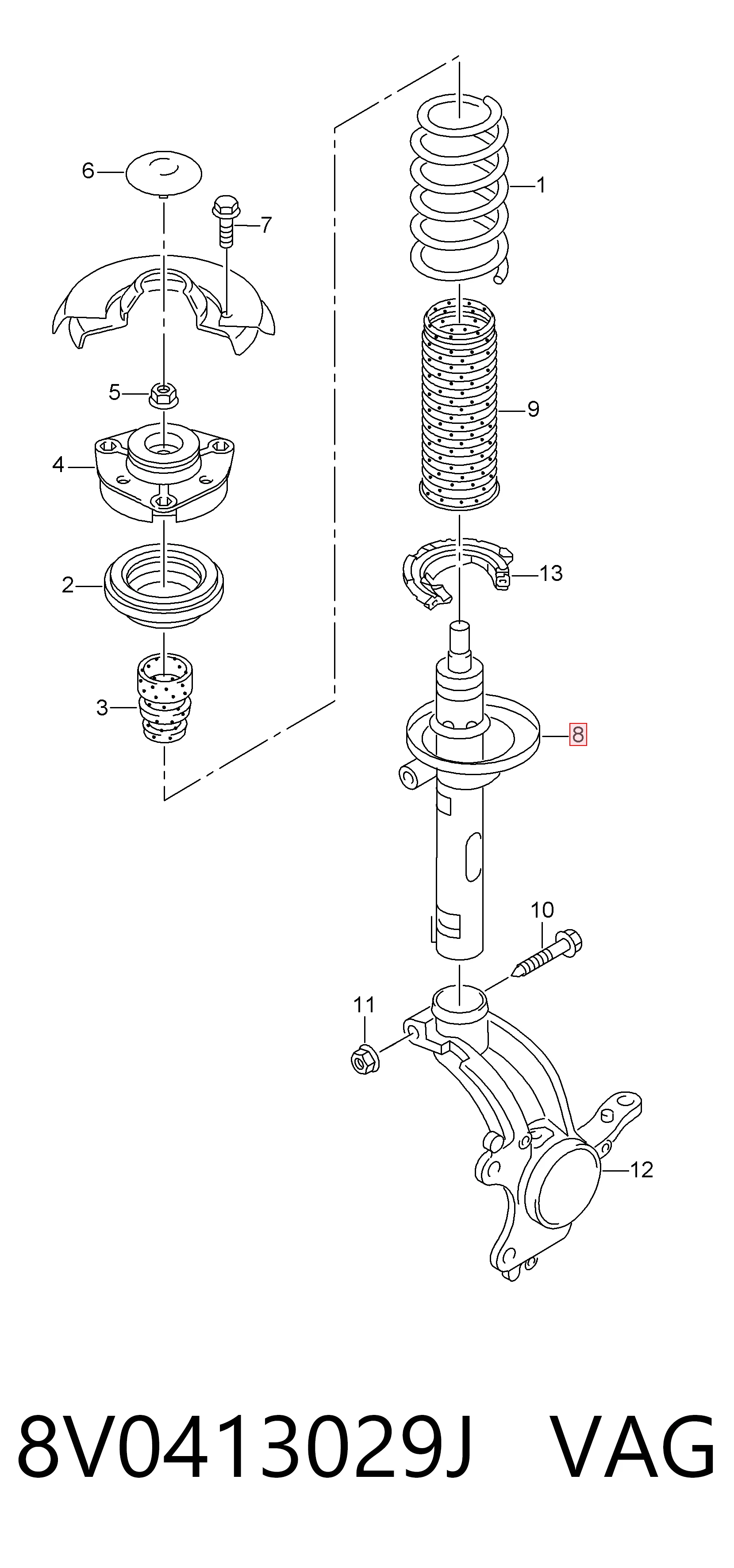 Стойка амортизатора передняя VAG 8V0413029J ціна, від 69.98 USD
