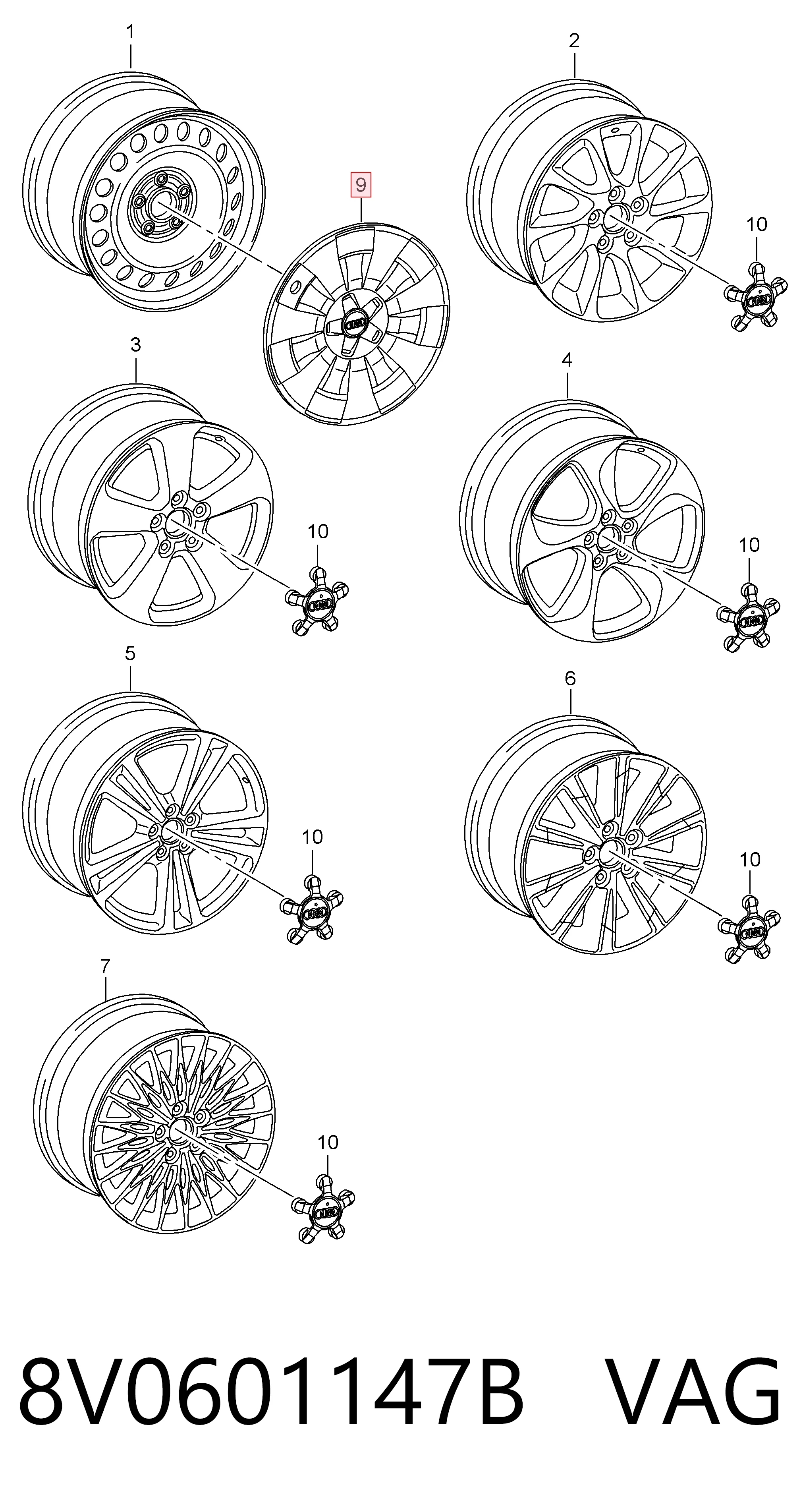 Ковпаки на диски VAG 8V0601147B ціна, від 10.39 USD