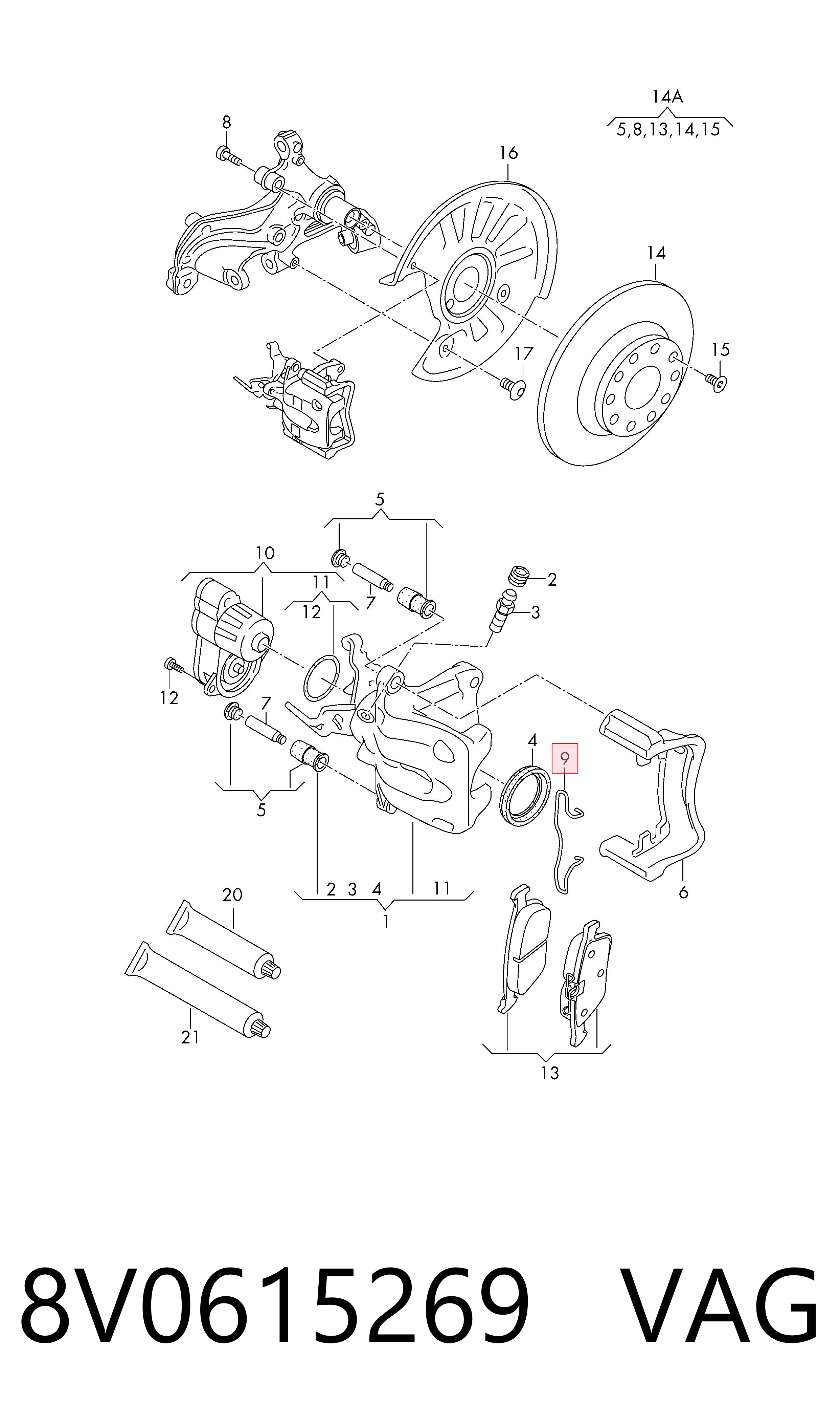 8V0615269 VAG Пружинна засувка супорту