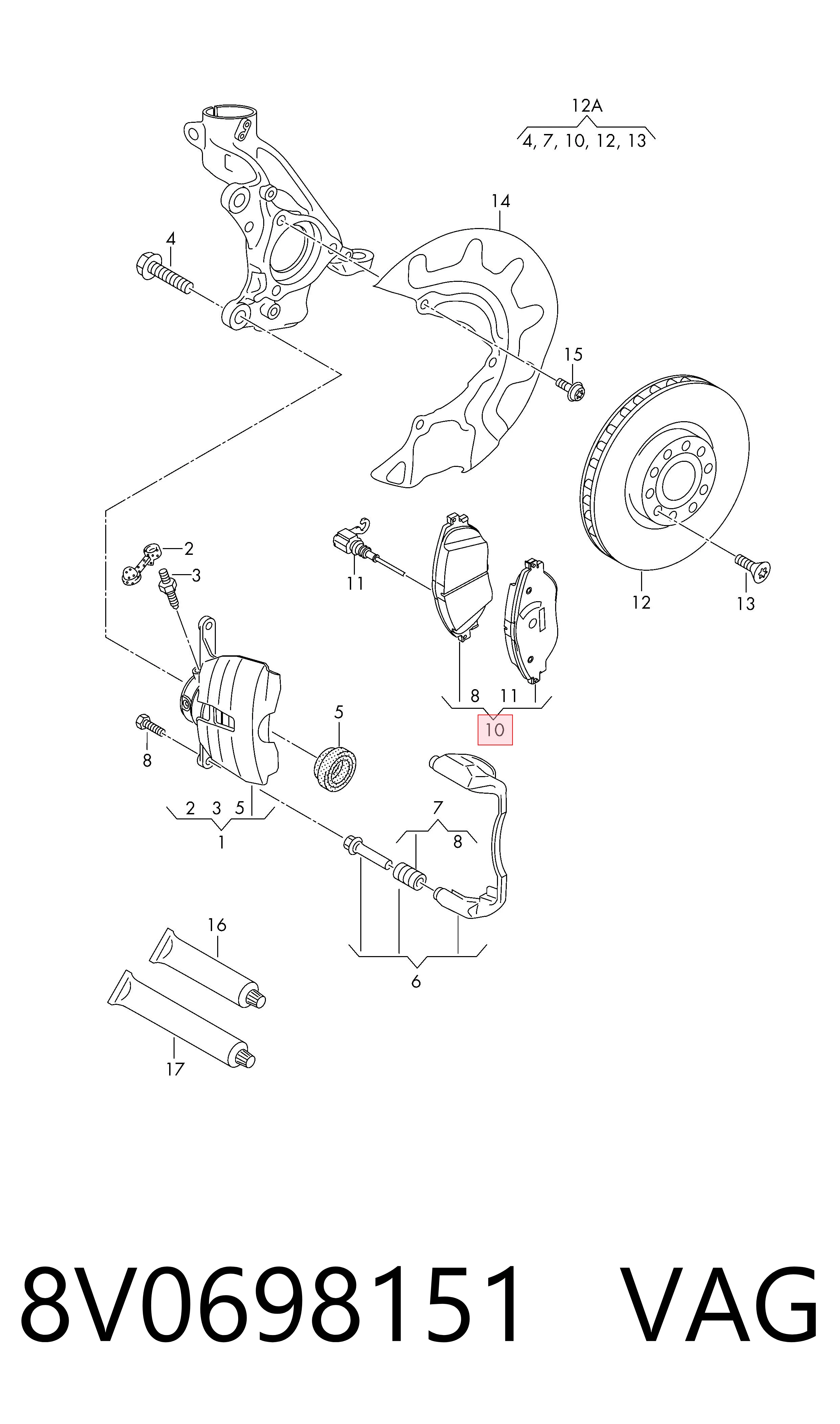 8V0698151 VAG Передні гальмівні колодки