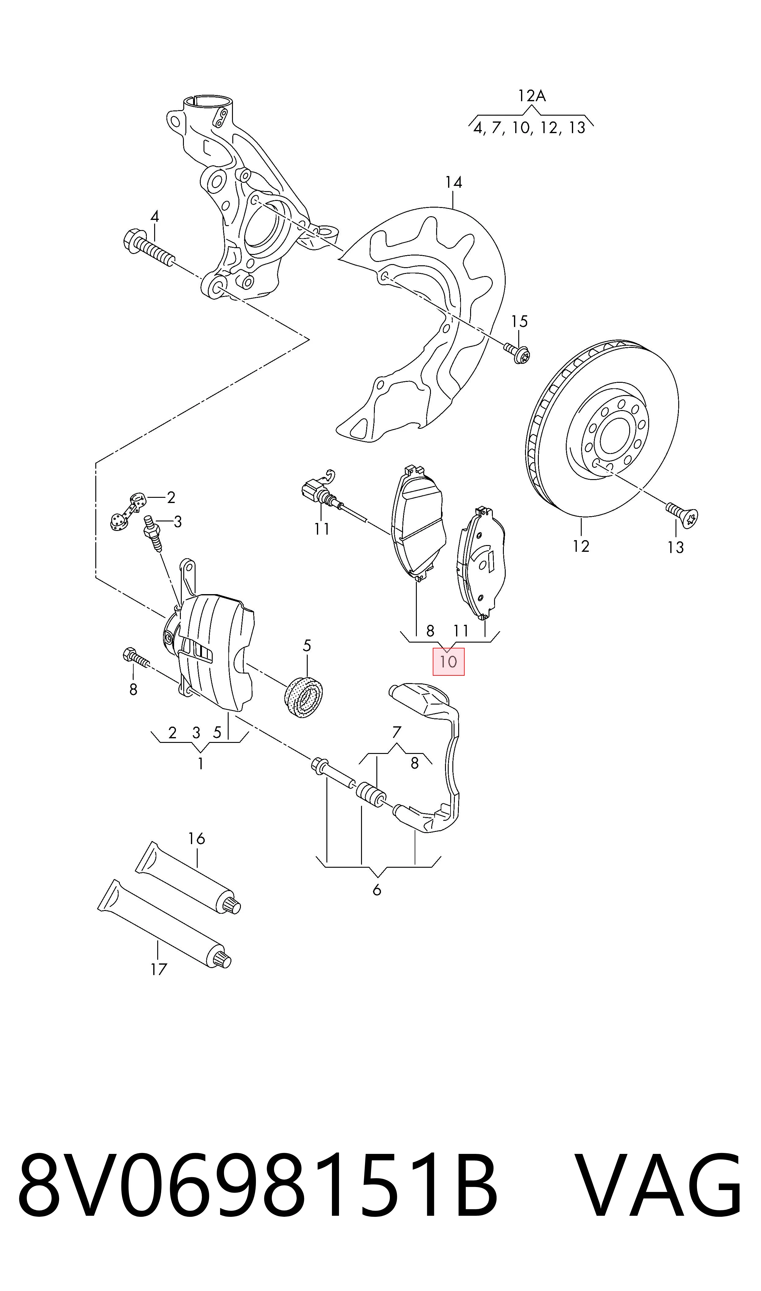 8V0698151B VAG Передні гальмівні колодки