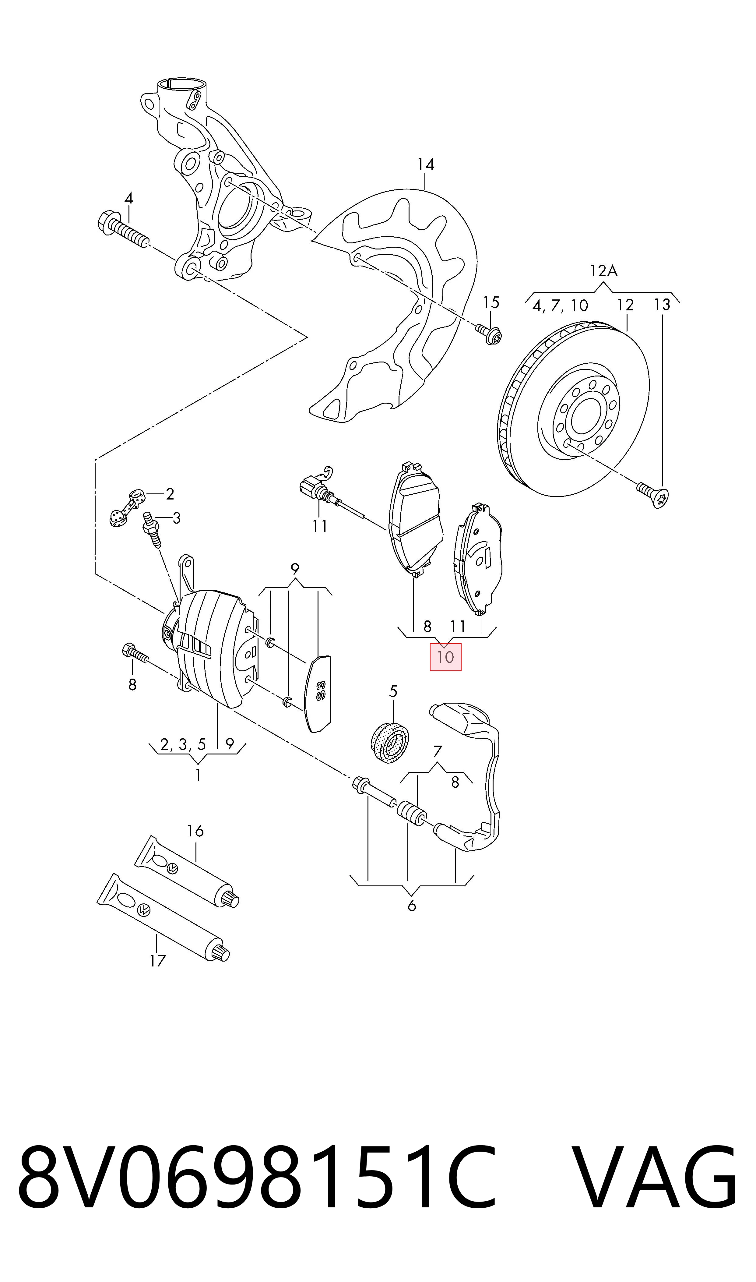 8V0698151C VAG Передні гальмівні колодки