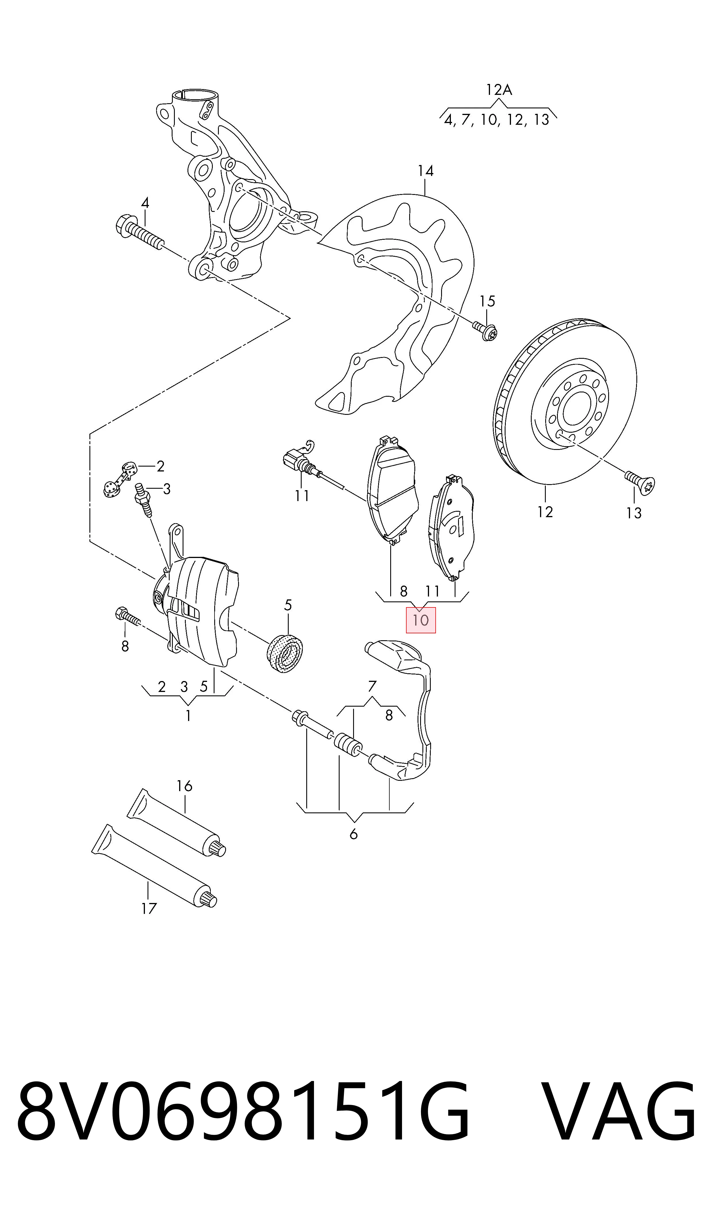 8V0698151G VAG Передні гальмівні колодки
